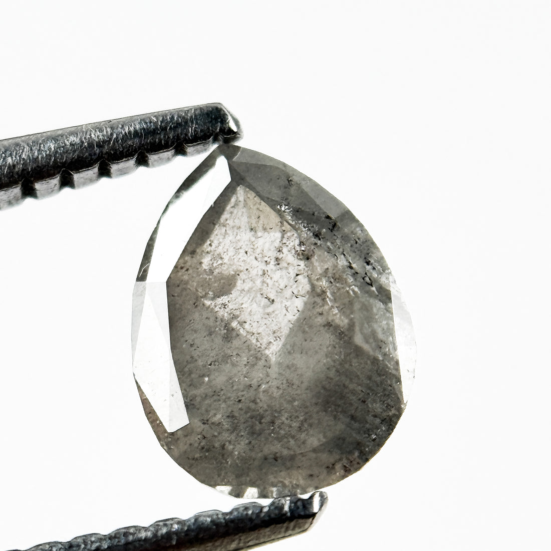 0.93 Ct Pear Rose Cut Grey Natural Inclusion Galaxy Diamond