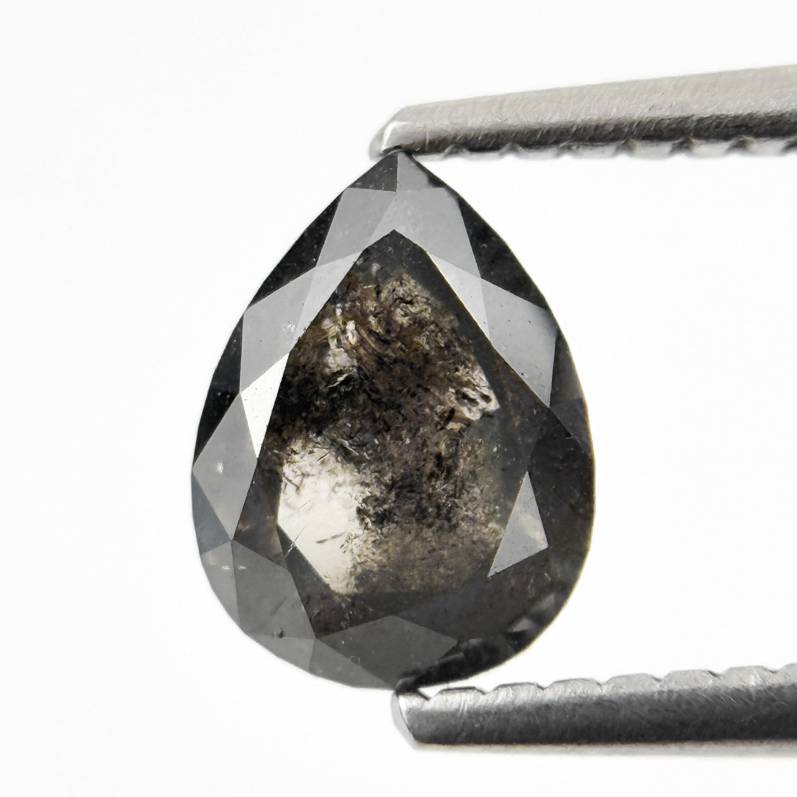 1.25 Ct Pear Rose Cut Grey Natural Salt and Pepper Diamond