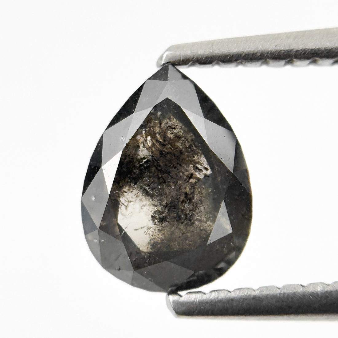 1.25 Ct Pear Rose Cut Grey Natural Salt and Pepper Diamond