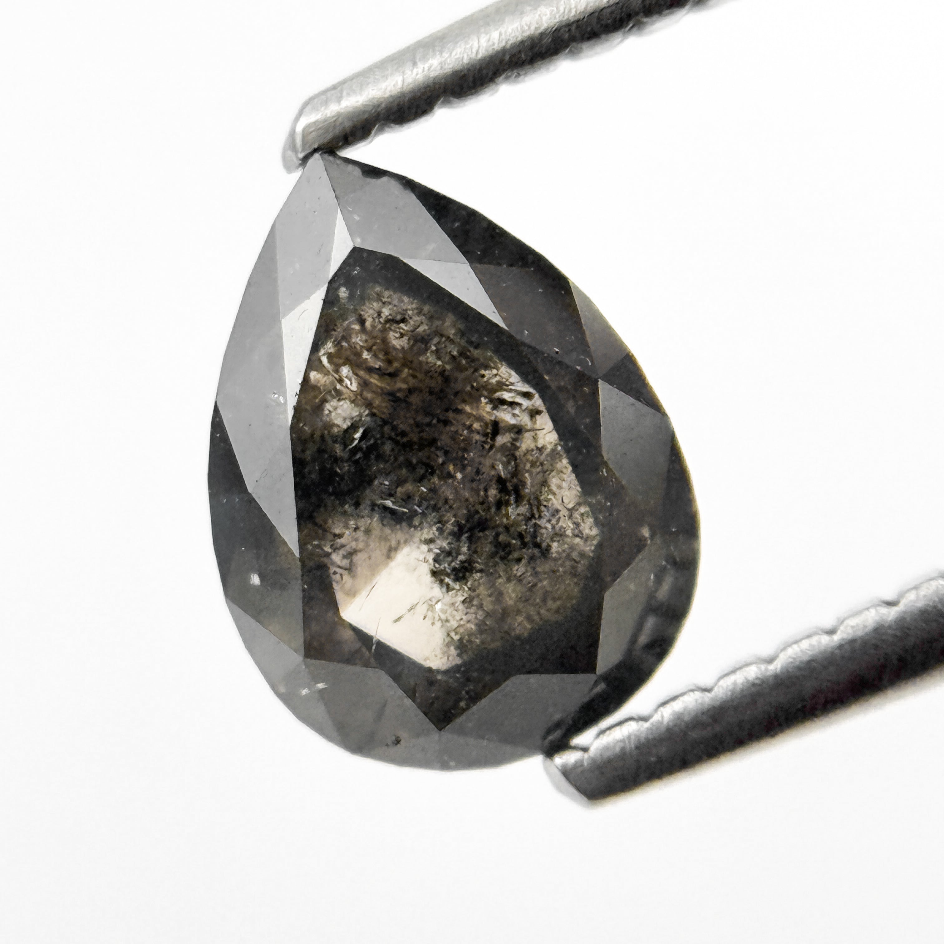 1.25 Ct Pear Rose Cut Grey Natural Salt and Pepper Diamond