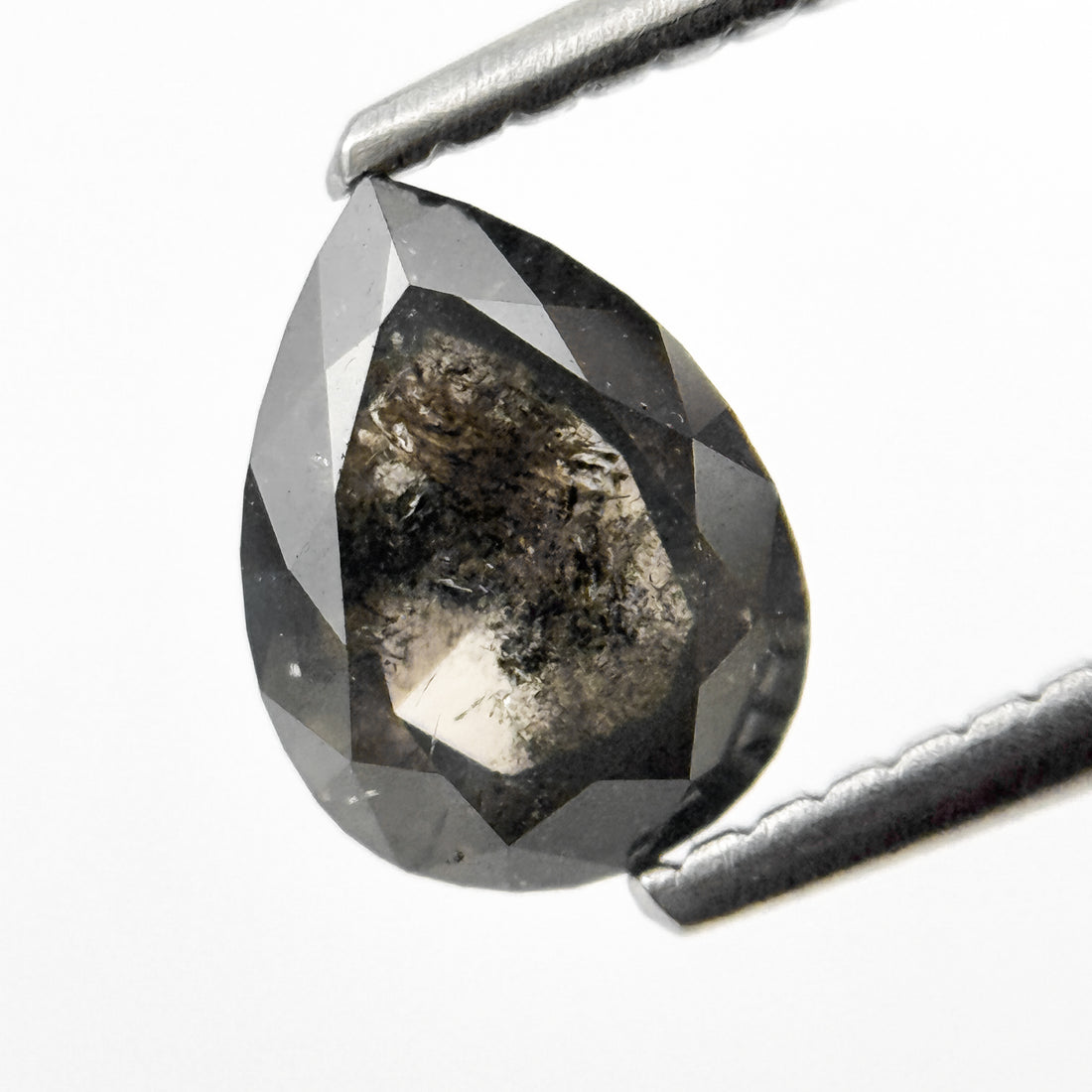 1.25 Ct Pear Rose Cut Grey Natural Salt and Pepper Diamond