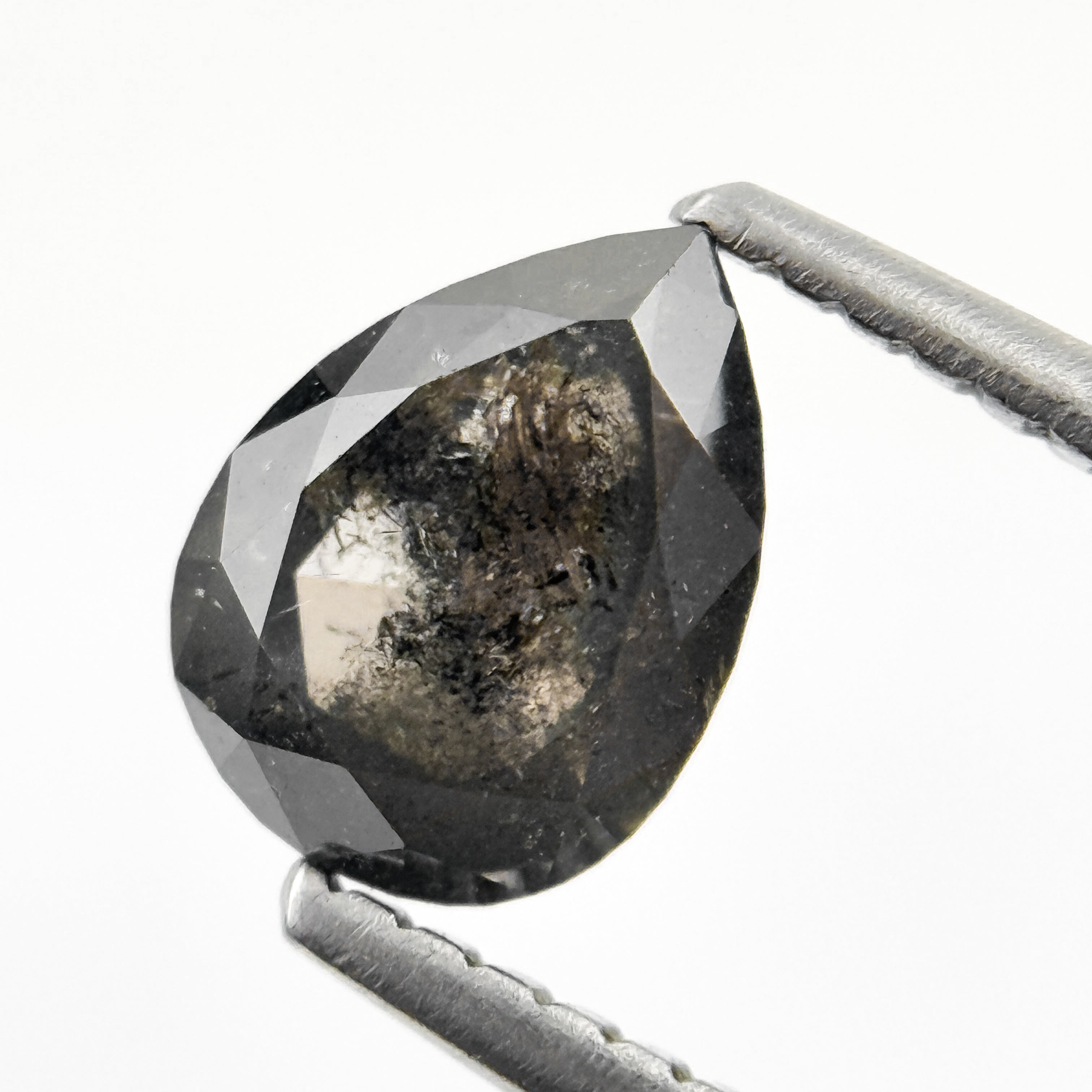 1.25 Ct Pear Rose Cut Grey Natural Salt and Pepper Diamond