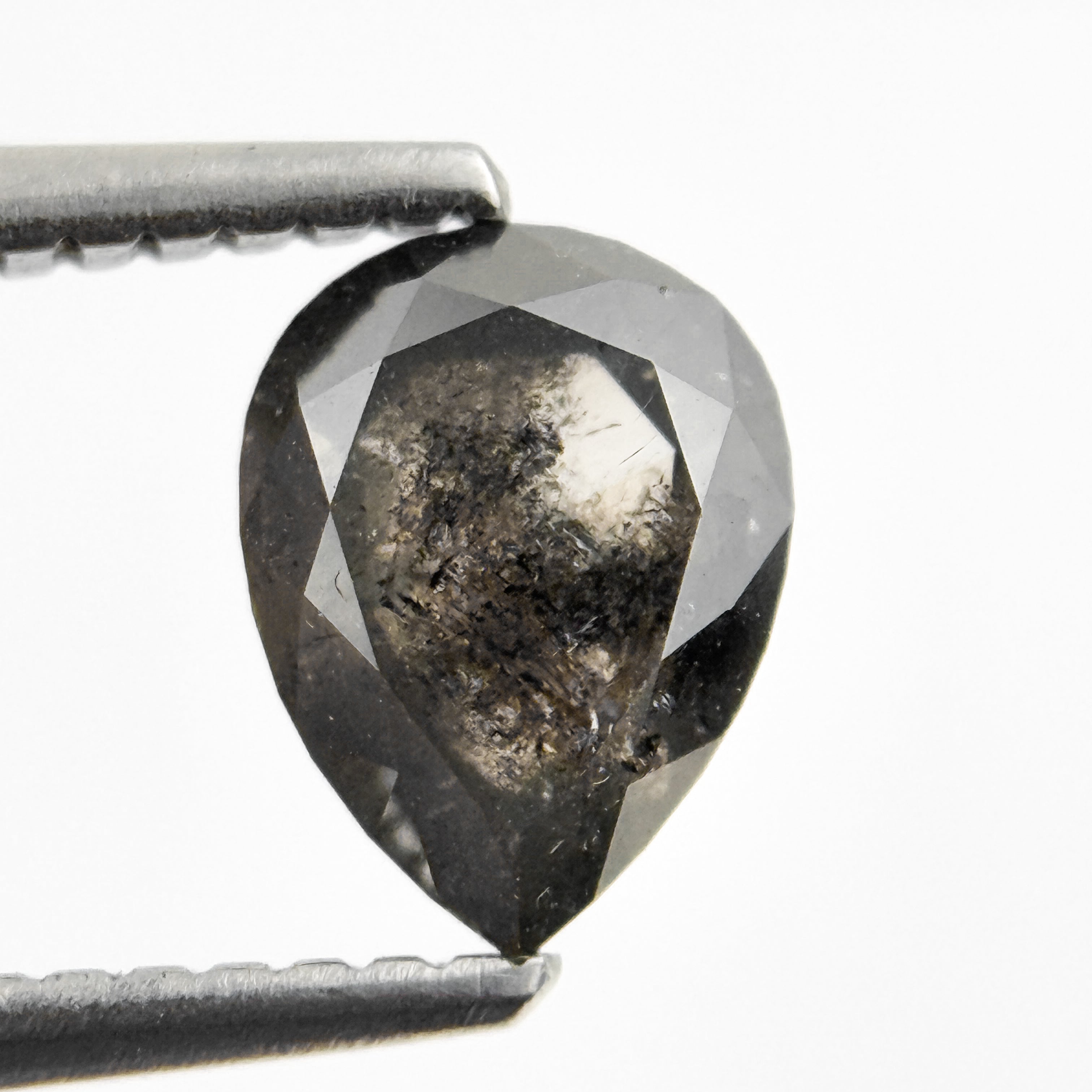 1.25 Ct Pear Rose Cut Grey Natural Salt and Pepper Diamond