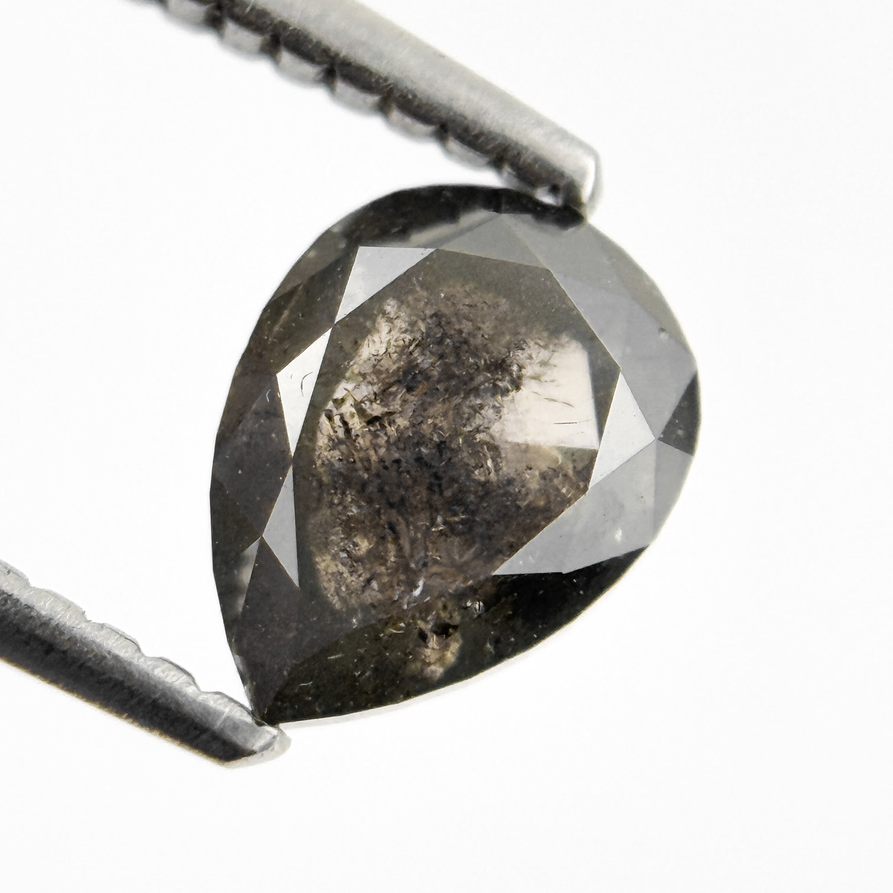 1.25 Ct Pear Rose Cut Grey Natural Salt and Pepper Diamond