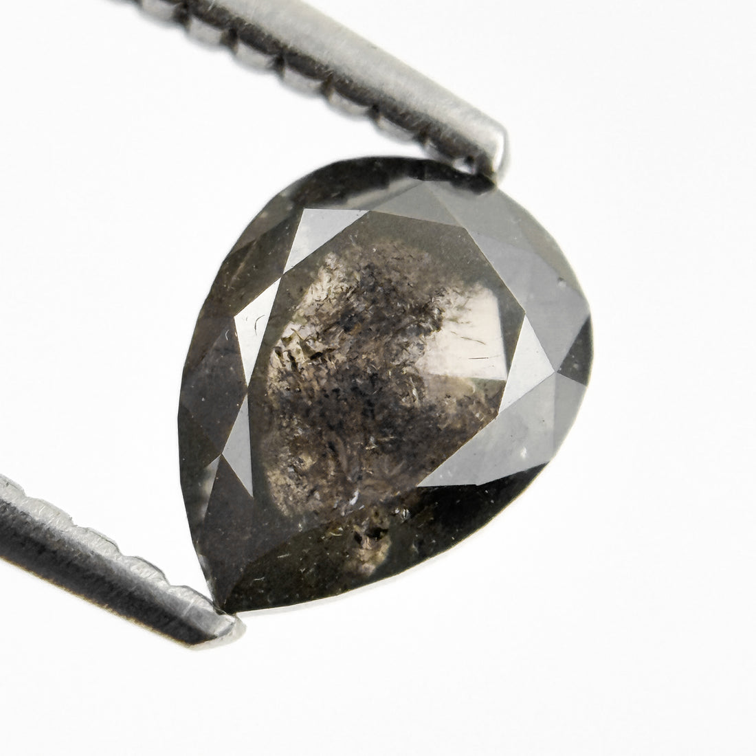 1.25 Ct Pear Rose Cut Grey Natural Salt and Pepper Diamond