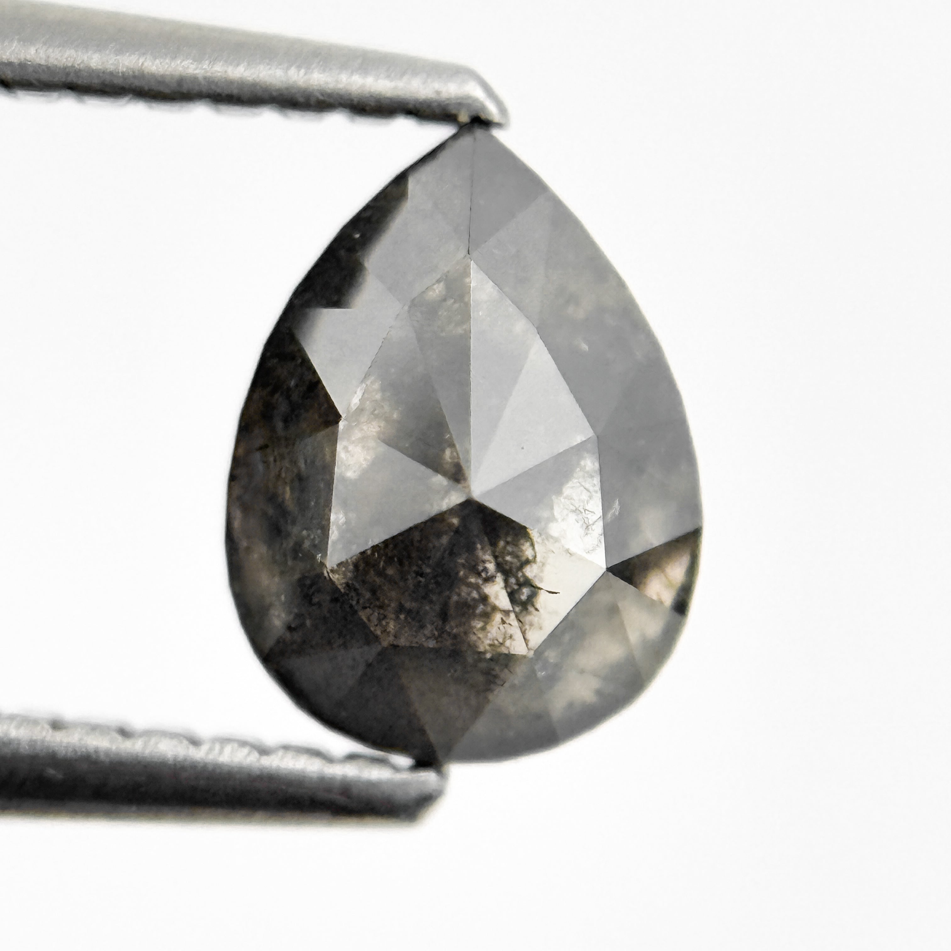 1.25 Ct Pear Rose Cut Grey Natural Salt and Pepper Diamond