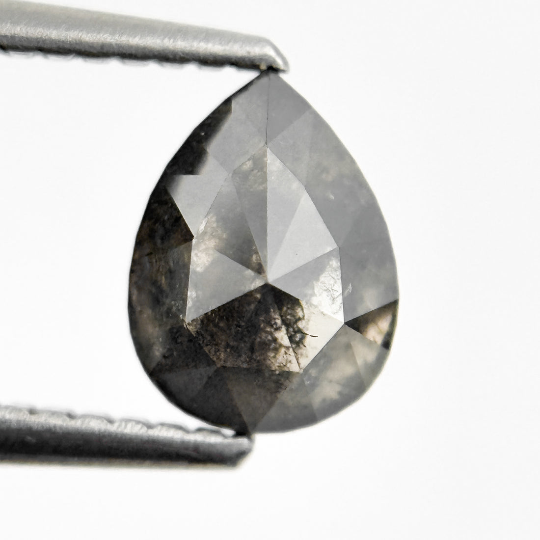 1.25 Ct Pear Rose Cut Grey Natural Salt and Pepper Diamond