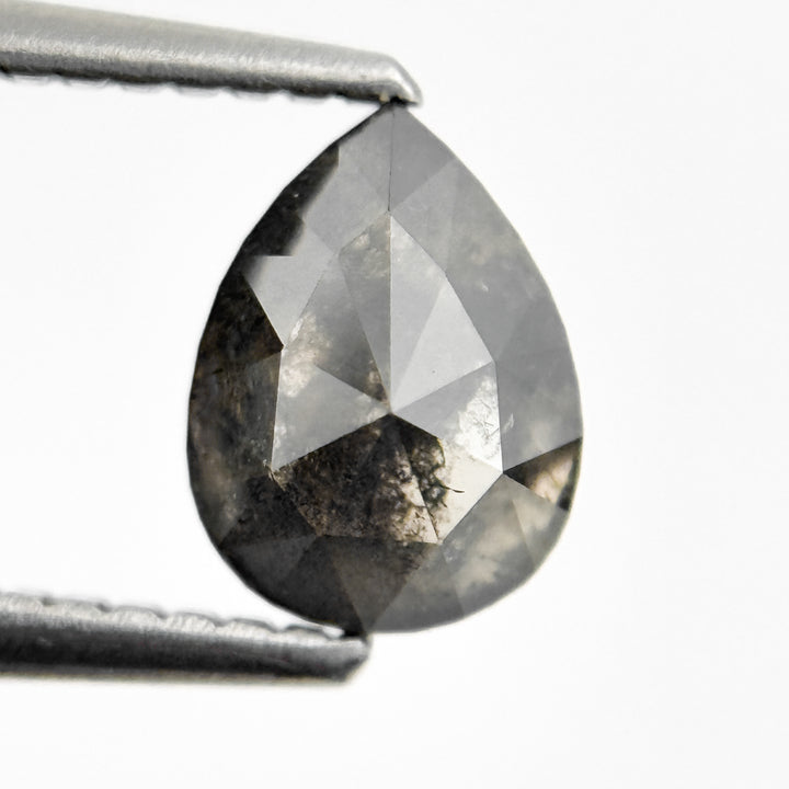 1.25 Ct Pear Rose Cut Grey Natural Salt and Pepper Diamond
