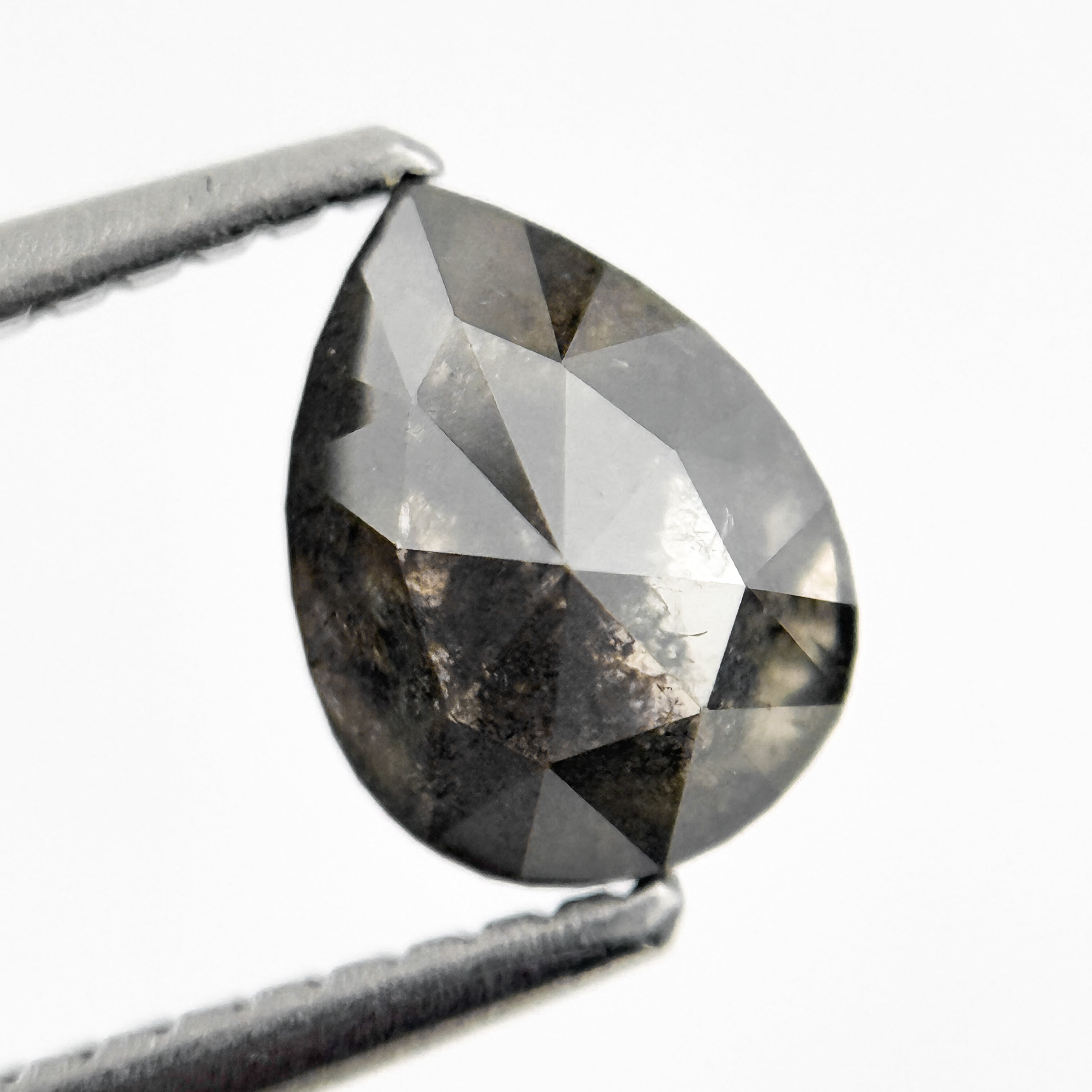 1.25 Ct Pear Rose Cut Grey Natural Salt and Pepper Diamond