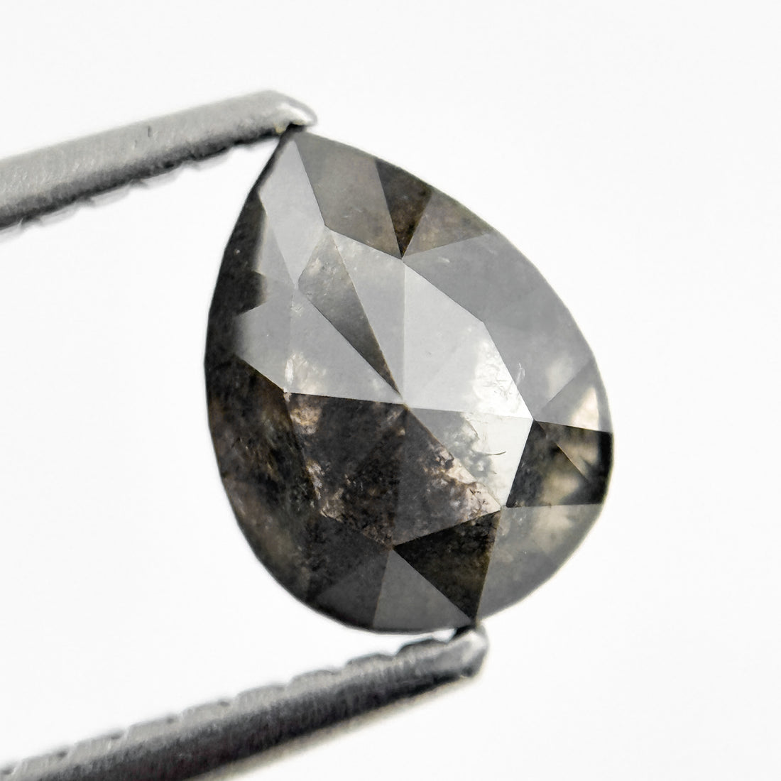 1.25 Ct Pear Rose Cut Grey Natural Salt and Pepper Diamond