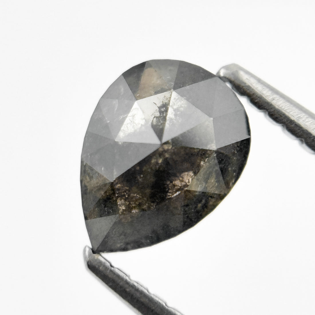 1.25 Ct Pear Rose Cut Grey Natural Salt and Pepper Diamond