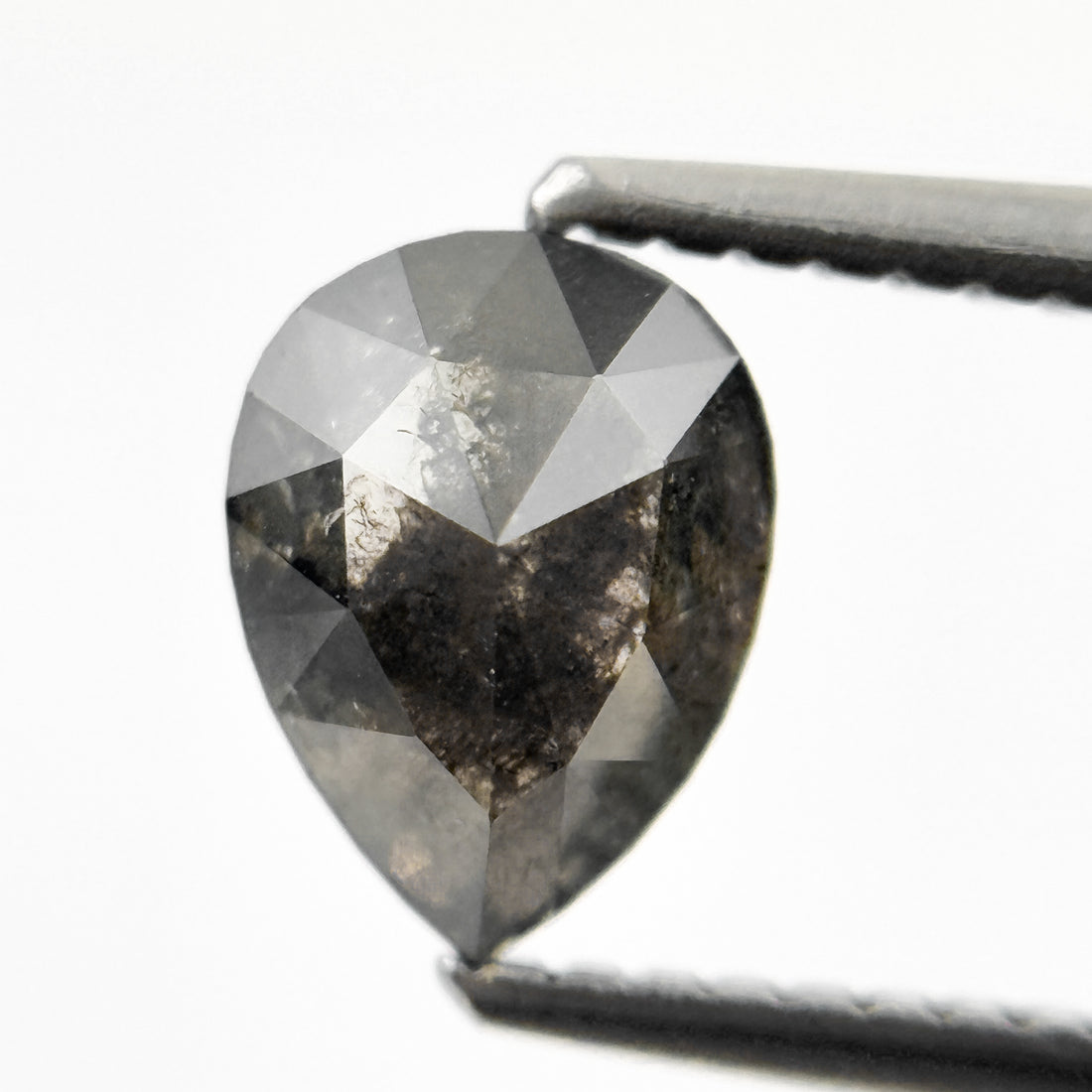 1.25 Ct Pear Rose Cut Grey Natural Salt and Pepper Diamond