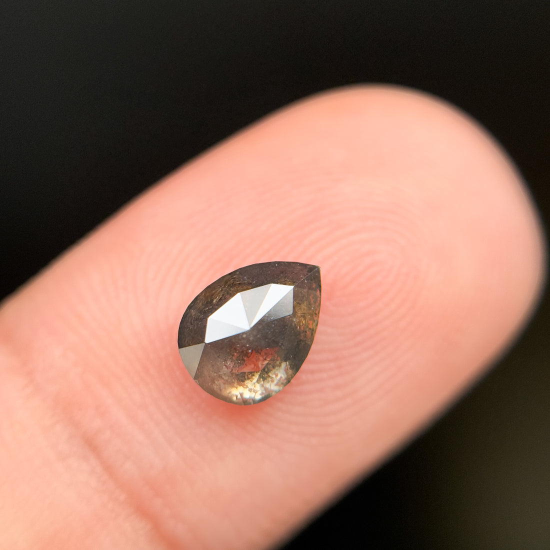 1.25 Ct Pear Rose Cut Grey Natural Salt and Pepper Diamond