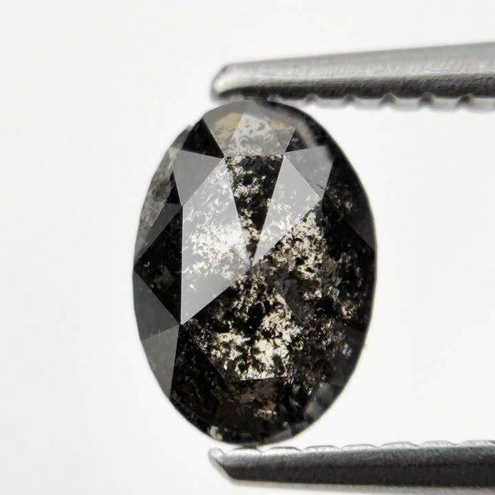 0.90 Ct Oval Rose Cut Grey Natural Minimalist Salt and pepper Diamond