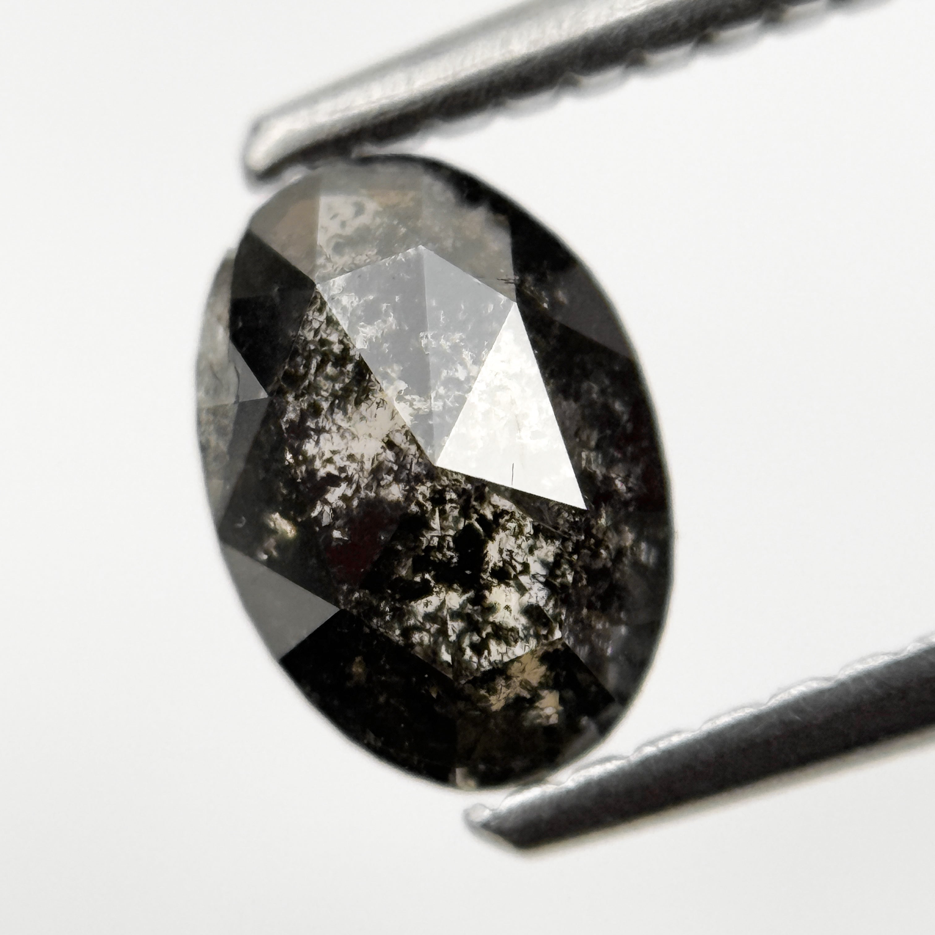 0.90 Ct Oval Rose Cut Grey Natural Minimalist Salt and pepper Diamond