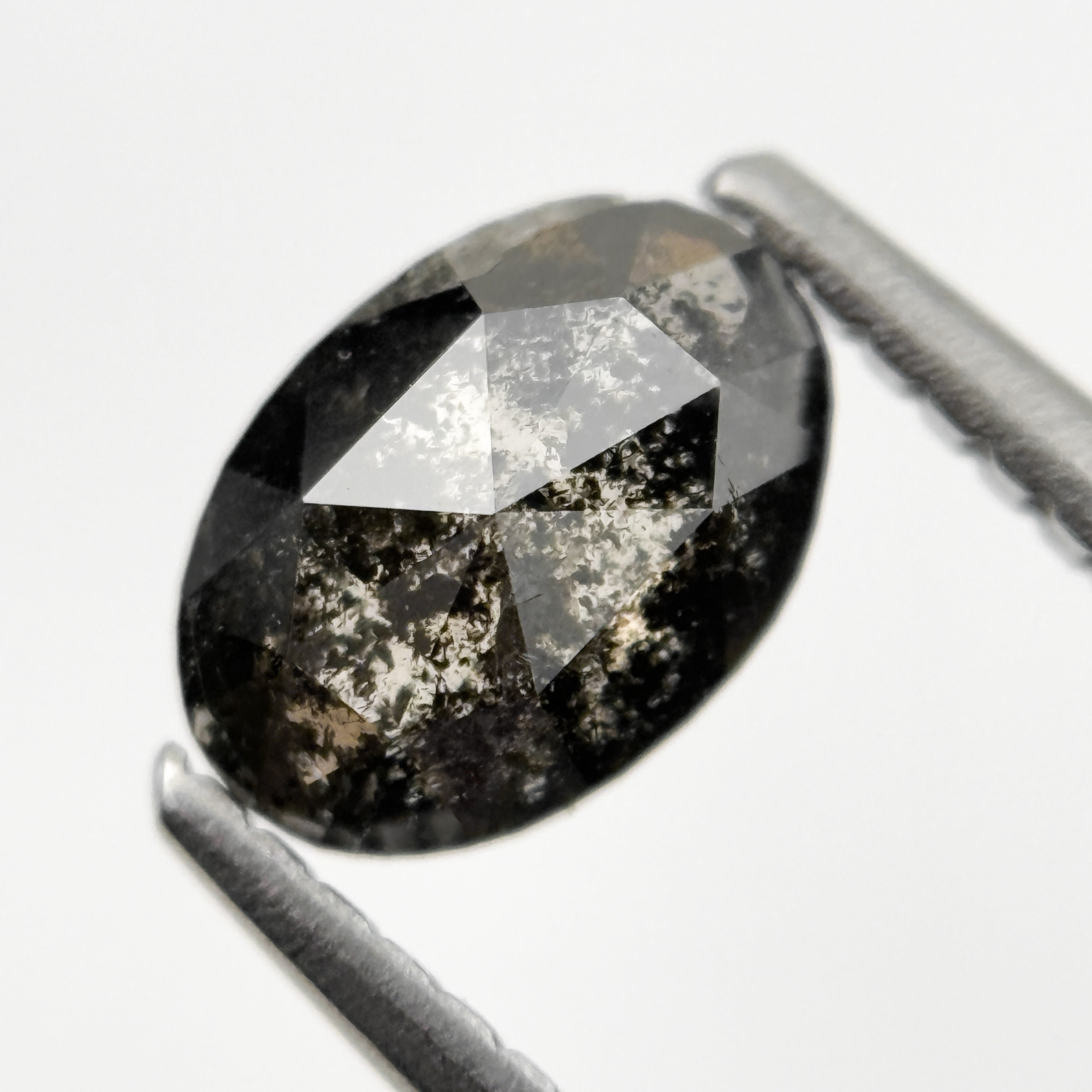 0.90 Ct Oval Rose Cut Grey Natural Minimalist Salt and pepper Diamond