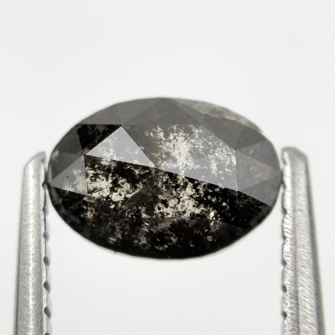 0.90 Ct Oval Rose Cut Grey Natural Minimalist Salt and pepper Diamond