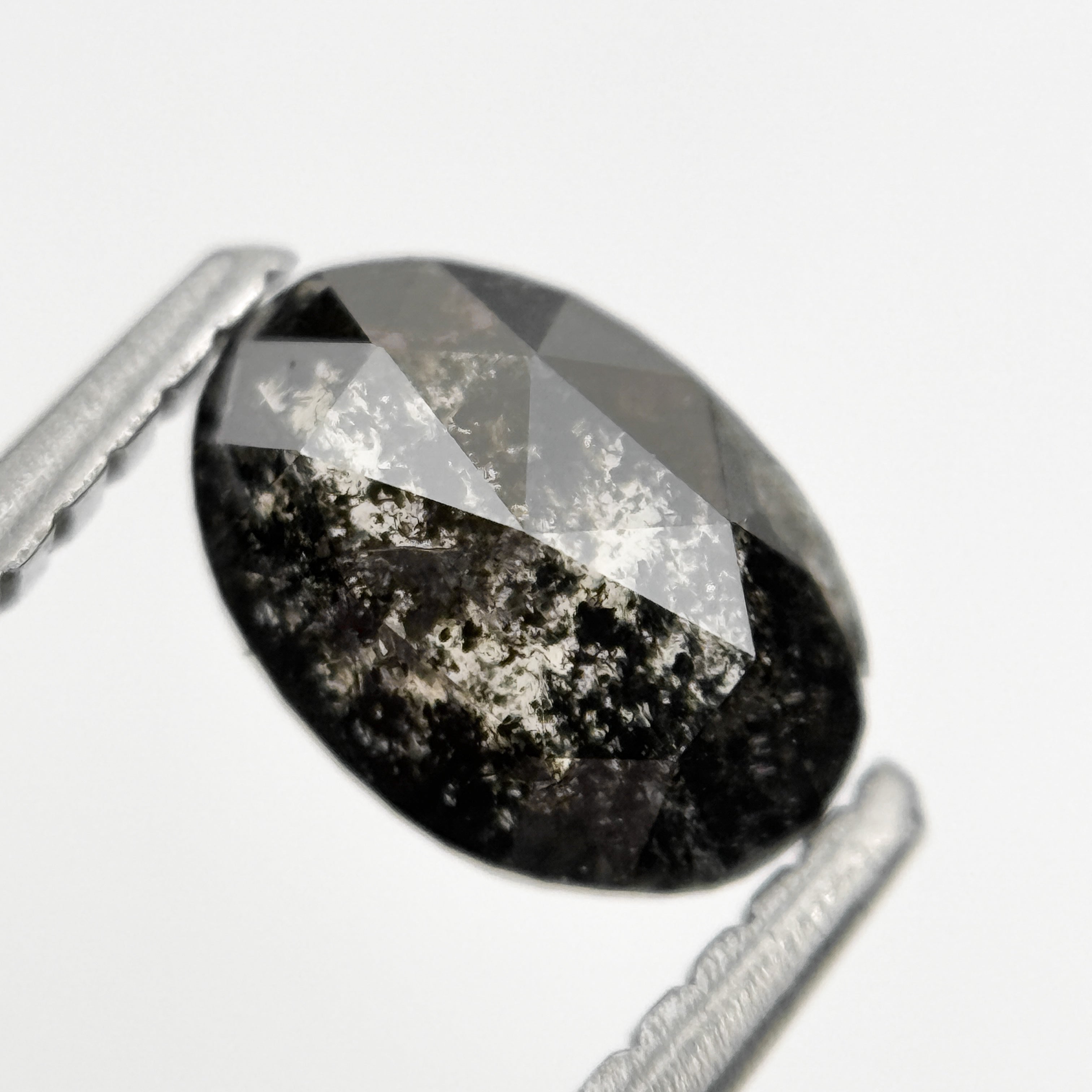 0.90 Ct Oval Rose Cut Grey Natural Minimalist Salt and pepper Diamond