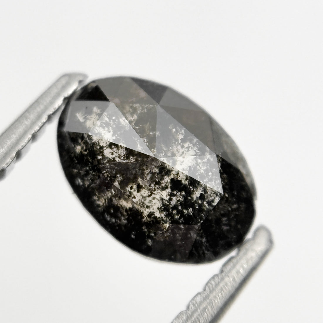 0.90 Ct Oval Rose Cut Grey Natural Minimalist Salt and pepper Diamond