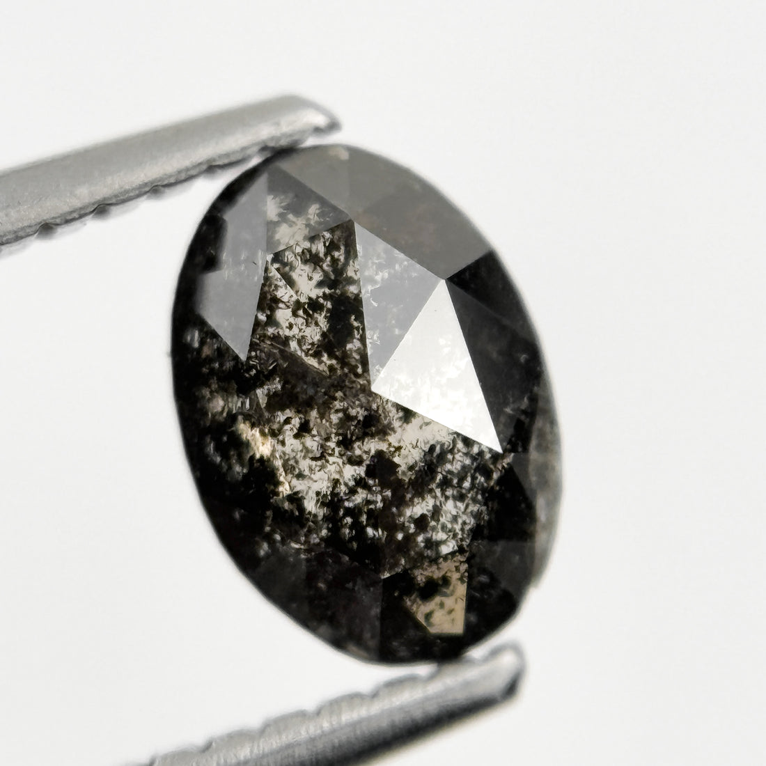 0.90 Ct Oval Rose Cut Grey Natural Minimalist Salt and pepper Diamond