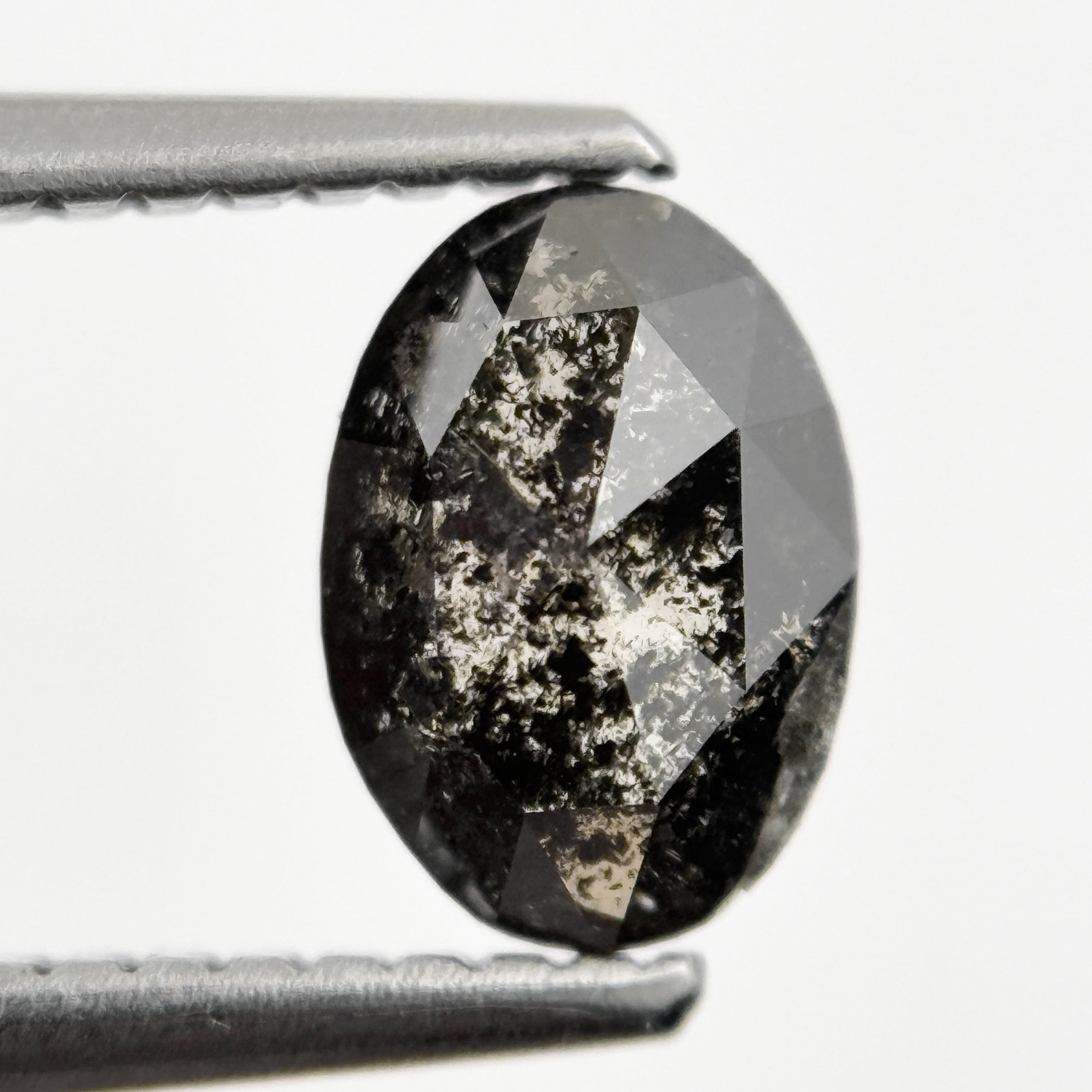 0.90 Ct Oval Rose Cut Grey Natural Minimalist Salt and pepper Diamond
