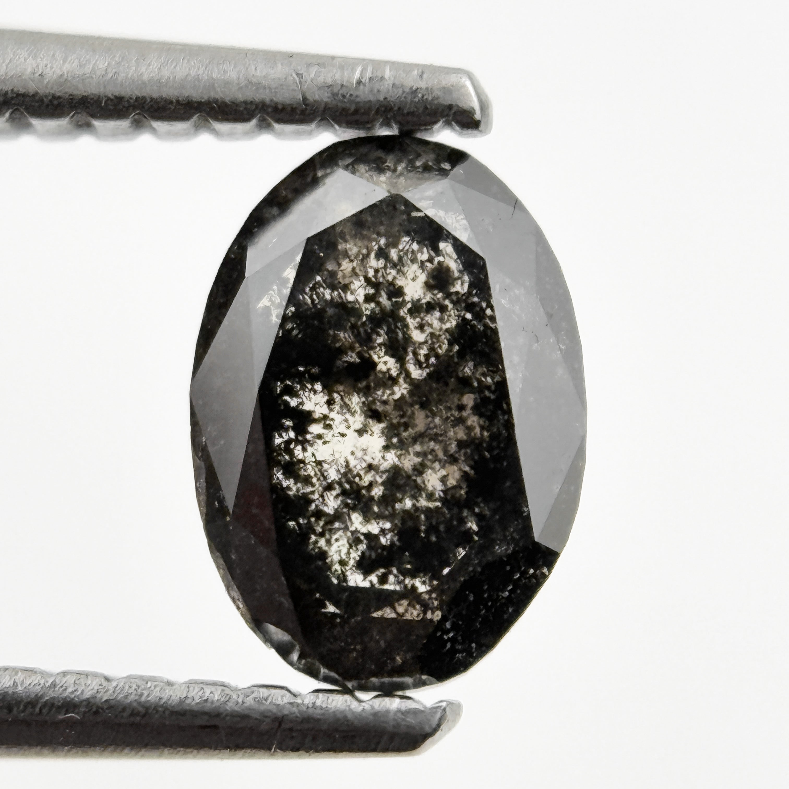 0.90 Ct Oval Rose Cut Grey Natural Minimalist Salt and pepper Diamond