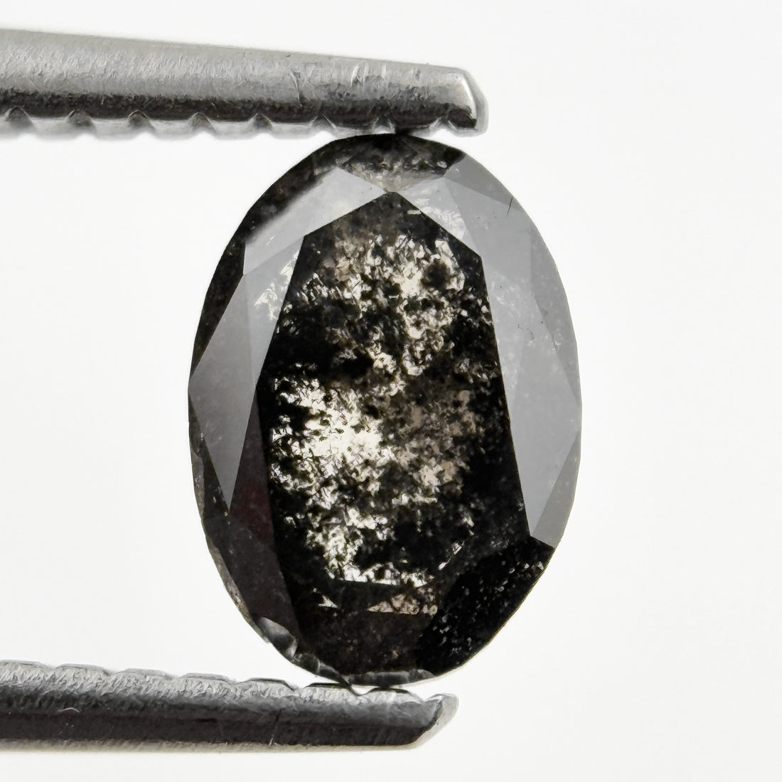 0.90 Ct Oval Rose Cut Grey Natural Minimalist Salt and pepper Diamond