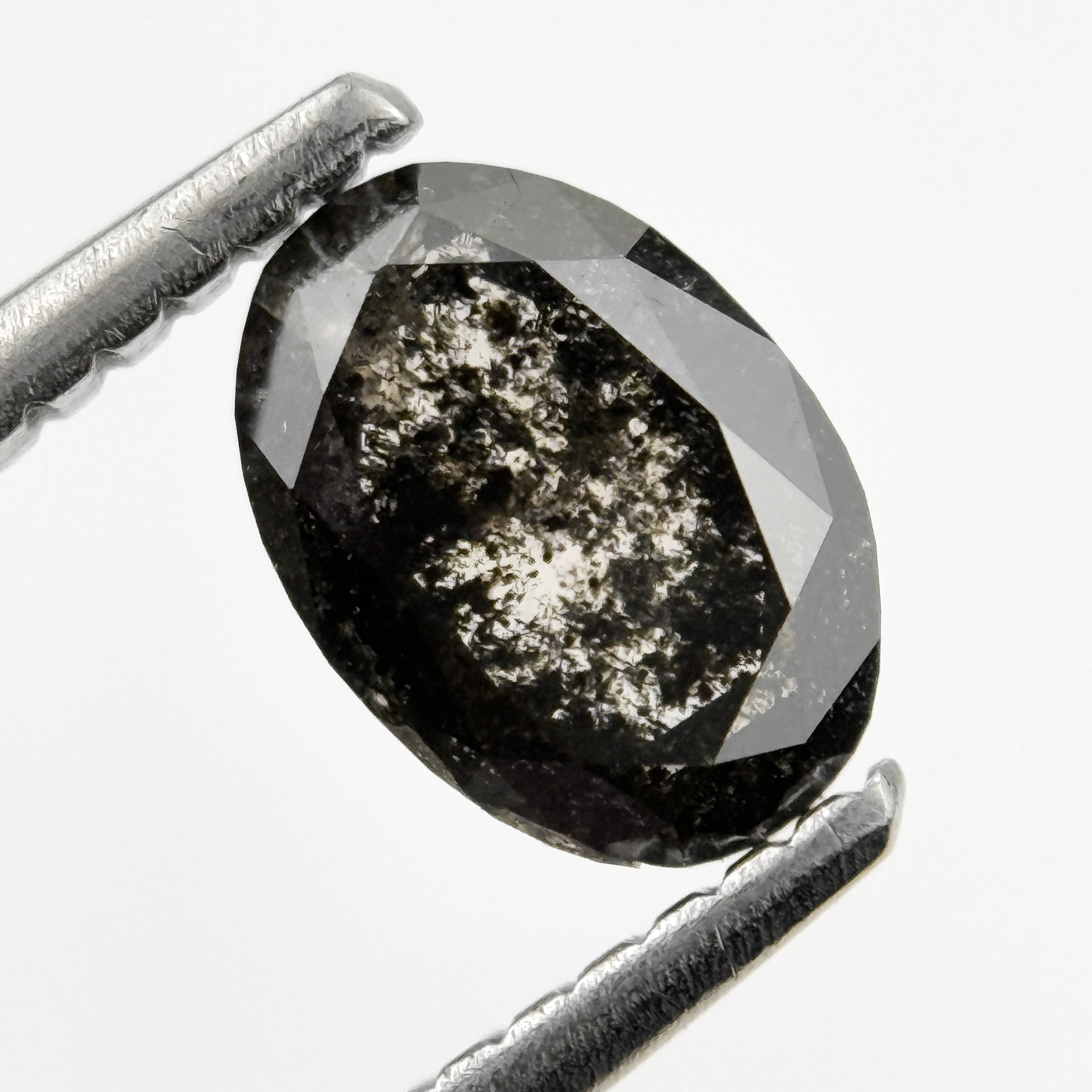 0.90 Ct Oval Rose Cut Grey Natural Minimalist Salt and pepper Diamond