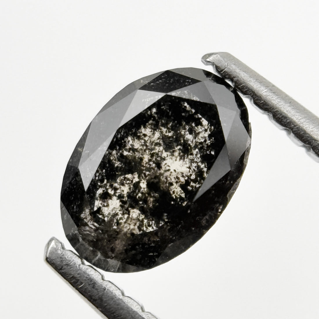 0.90 Ct Oval Rose Cut Grey Natural Minimalist Salt and pepper Diamond