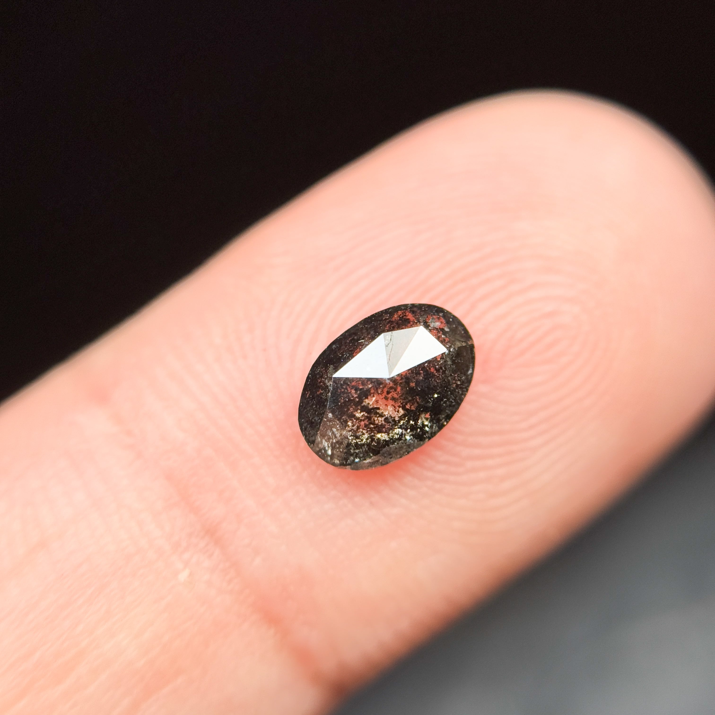 0.90 Ct Oval Rose Cut Grey Natural Minimalist Salt and pepper Diamond