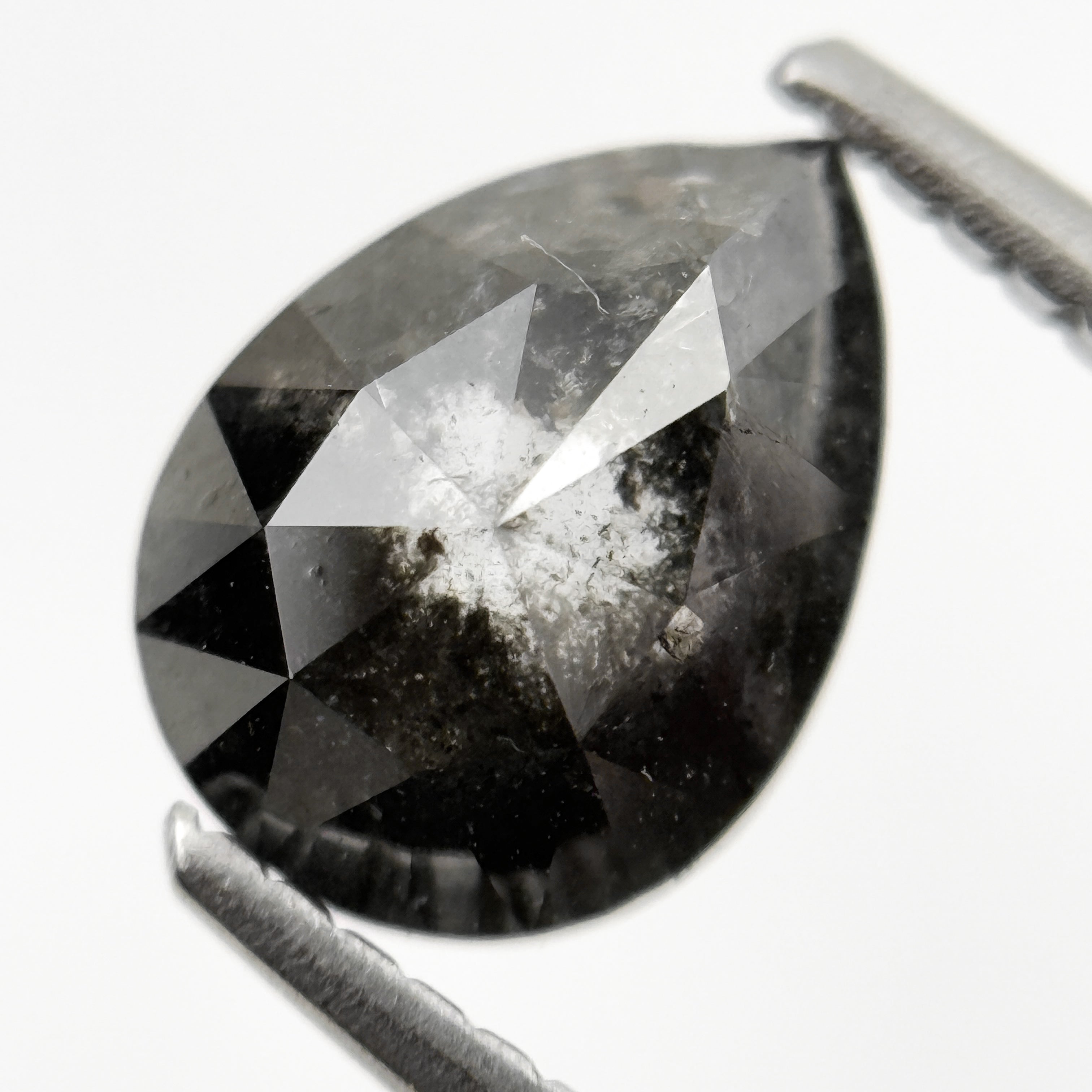 1.82 Ct Pear Rose Cut Grey Natural Galaxy Salt and pepper Diamond
