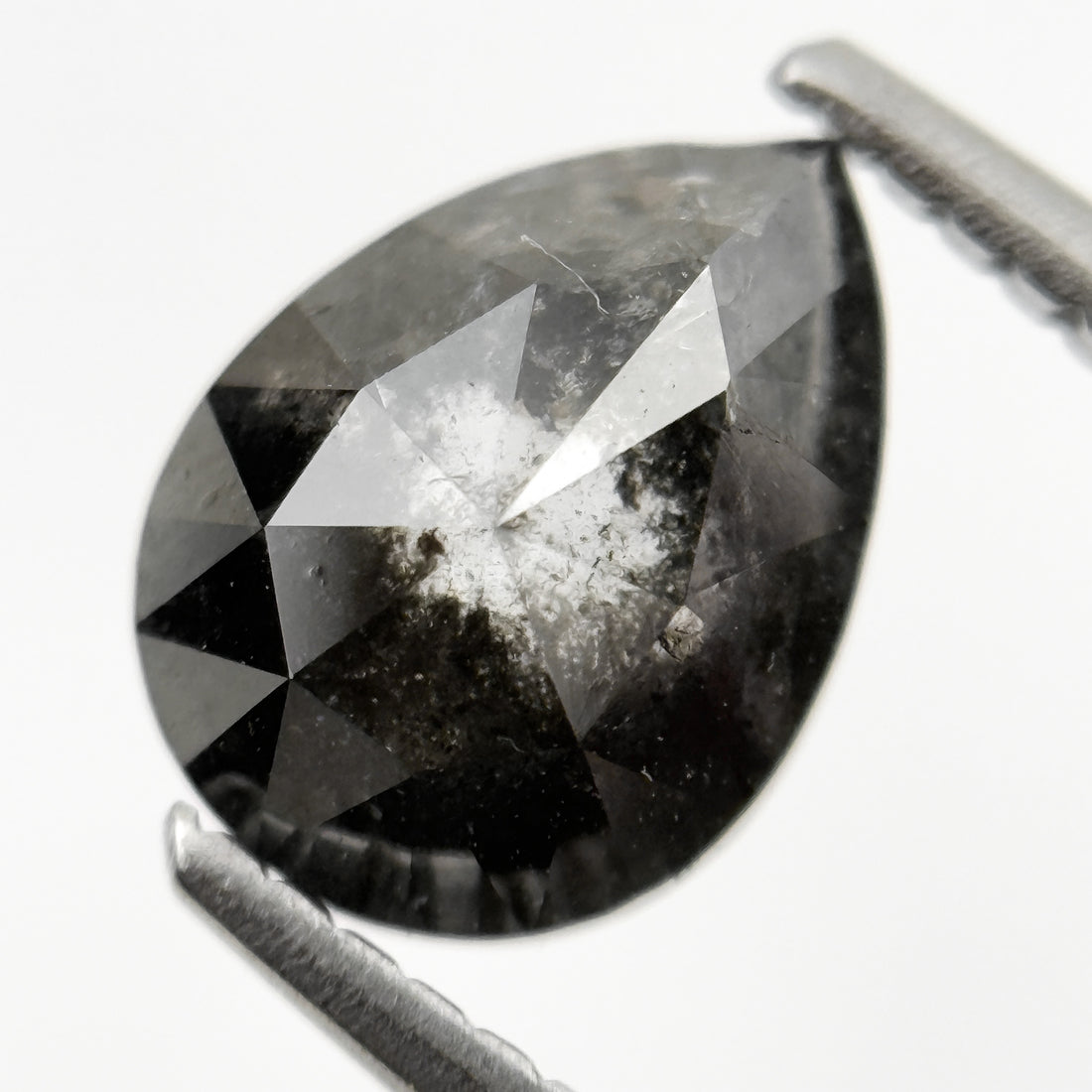 1.82 Ct Pear Rose Cut Grey Natural Galaxy Salt and pepper Diamond