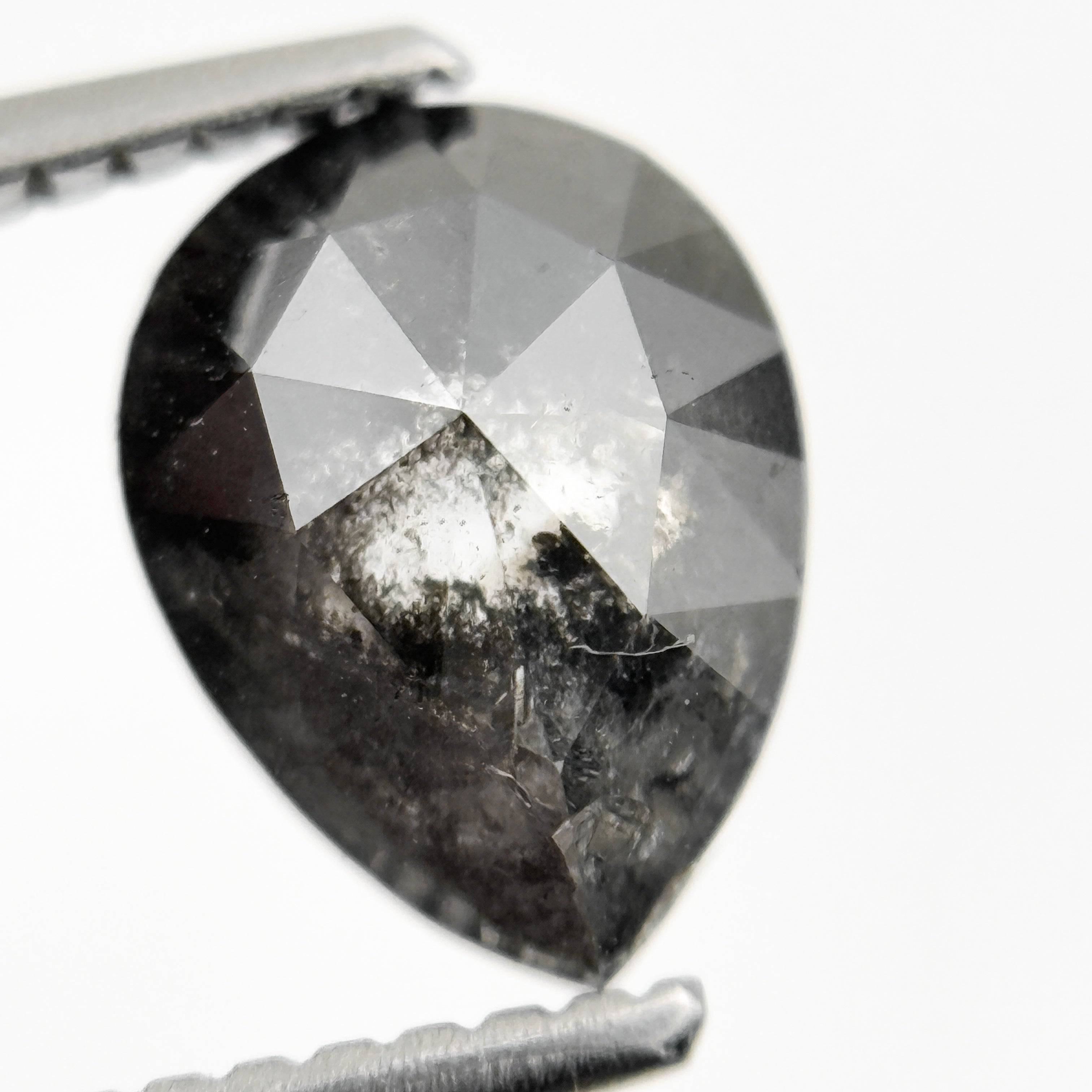 1.82 Ct Pear Rose Cut Grey Natural Galaxy Salt and pepper Diamond
