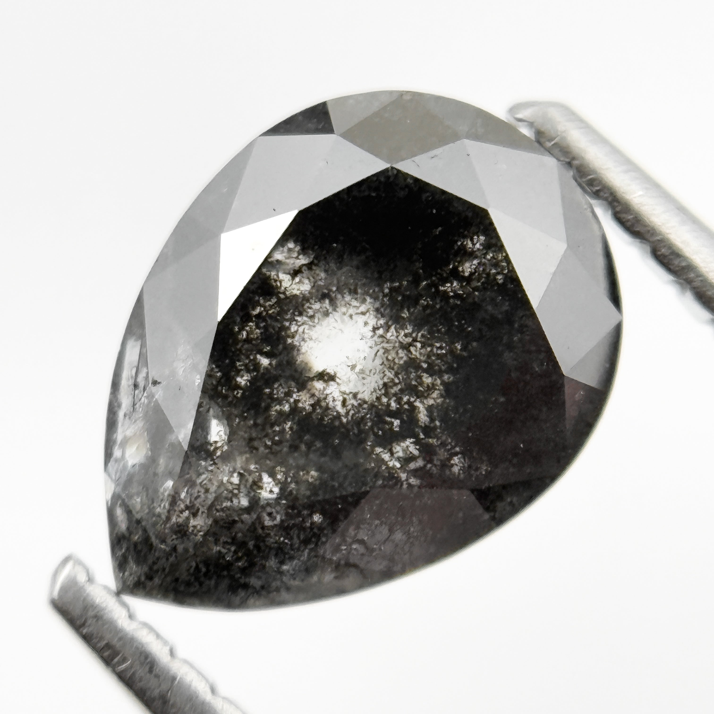 1.82 Ct Pear Rose Cut Grey Natural Galaxy Salt and pepper Diamond