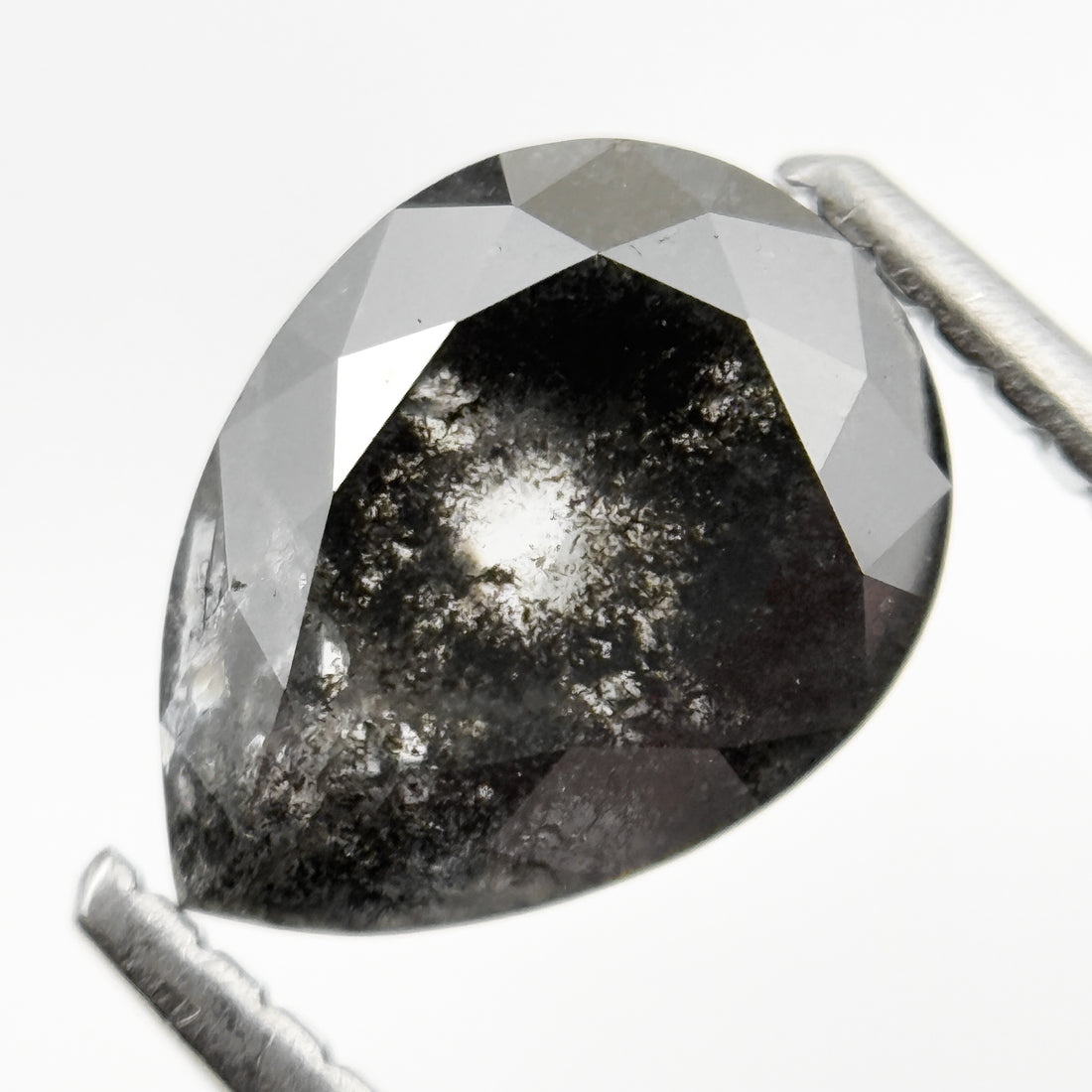 1.82 Ct Pear Rose Cut Grey Natural Galaxy Salt and pepper Diamond