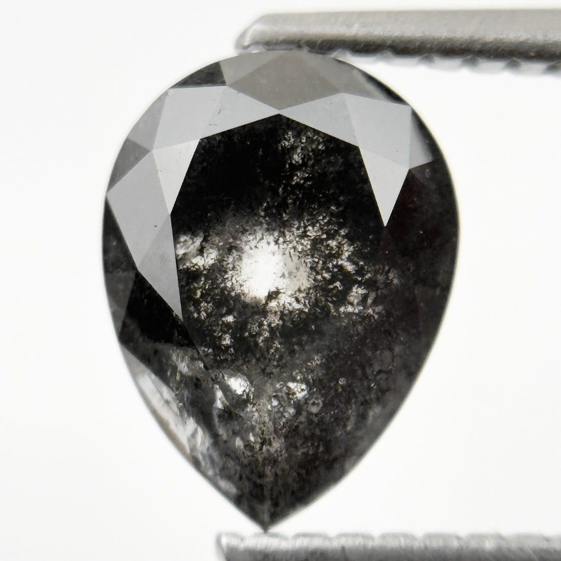 1.82 Ct Pear Rose Cut Grey Natural Galaxy Salt and pepper Diamond