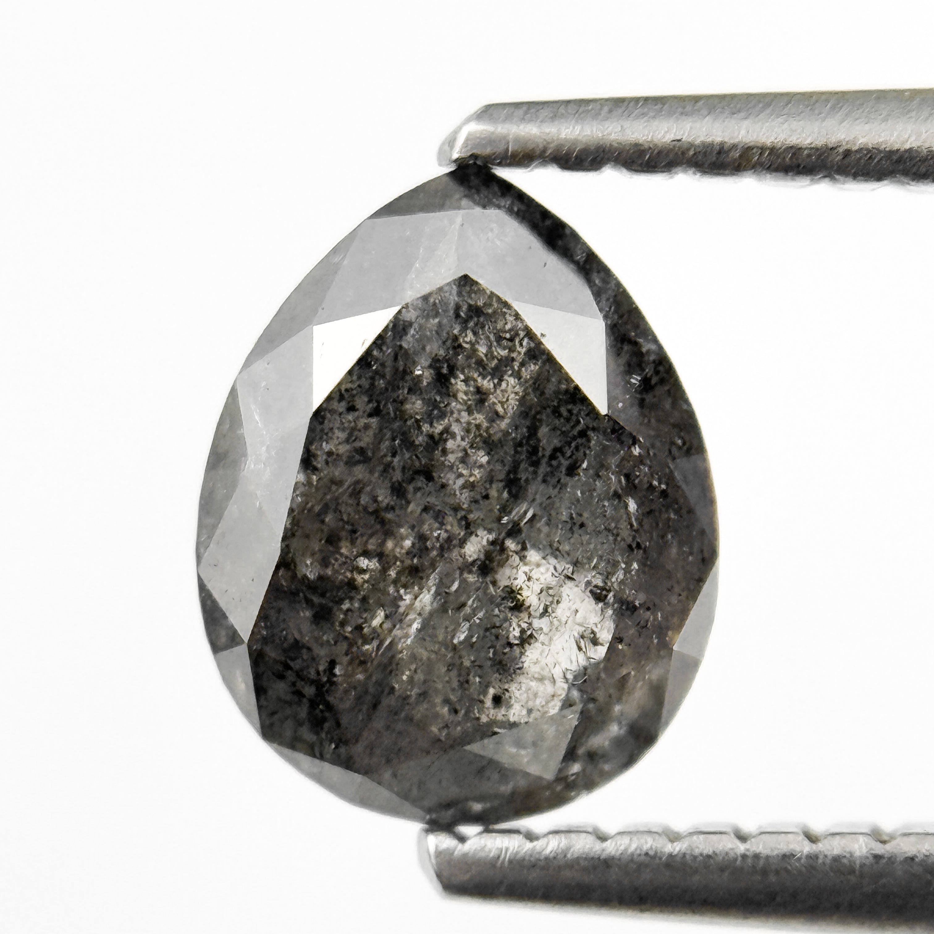1.26 Ct Pear Rose Cut Grey Natural Salt and Pepper Diamond