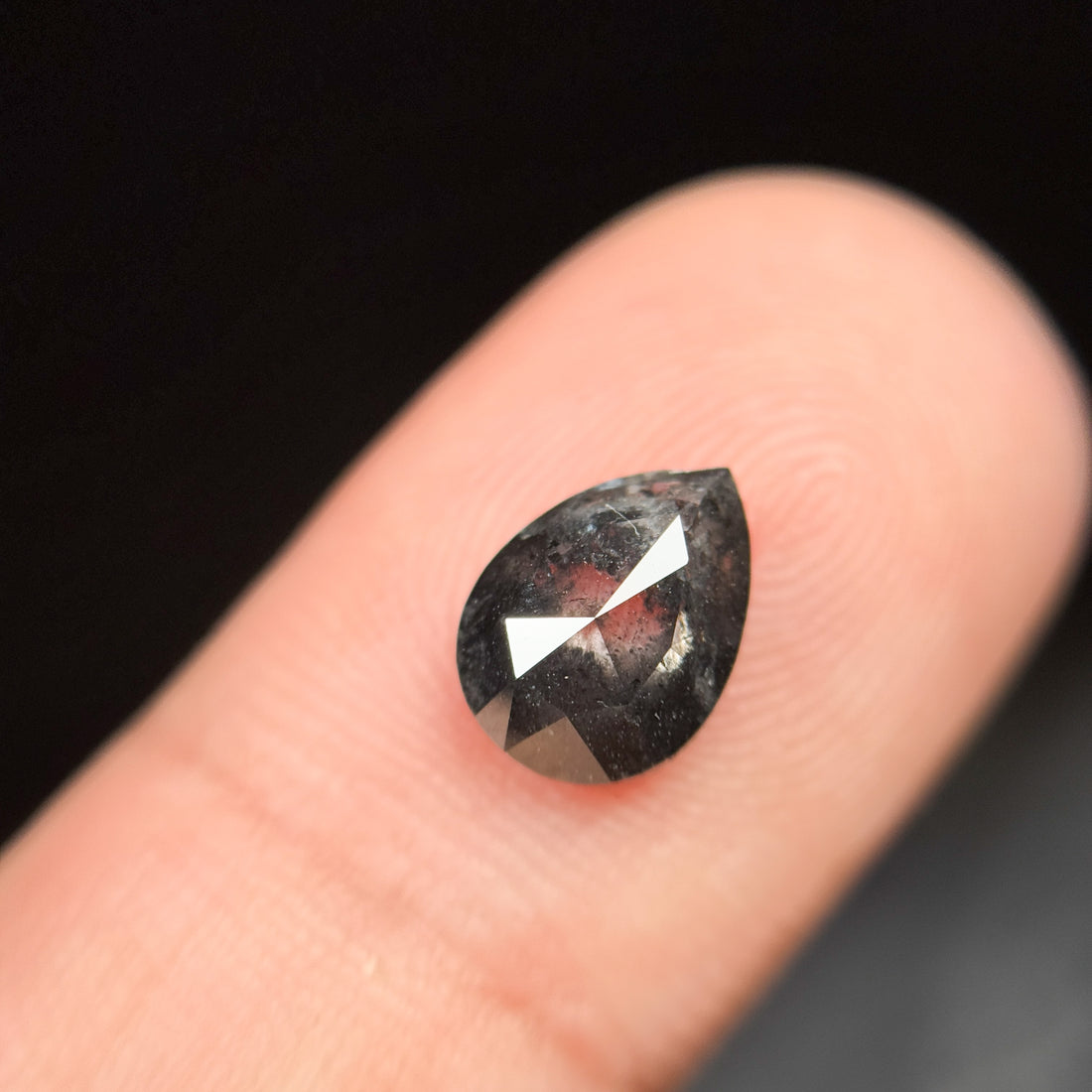 1.82 Ct Pear Rose Cut Grey Natural Galaxy Salt and pepper Diamond