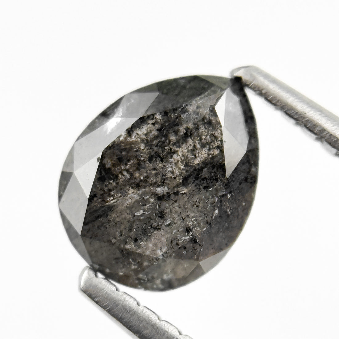 1.26 Ct Pear Rose Cut Grey Natural Salt and Pepper Diamond