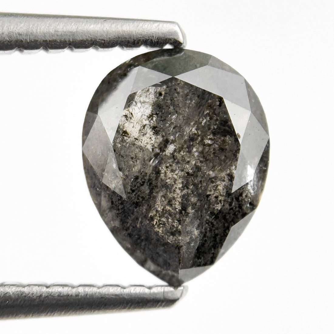 1.26 Ct Pear Rose Cut Grey Natural Salt and Pepper Diamond