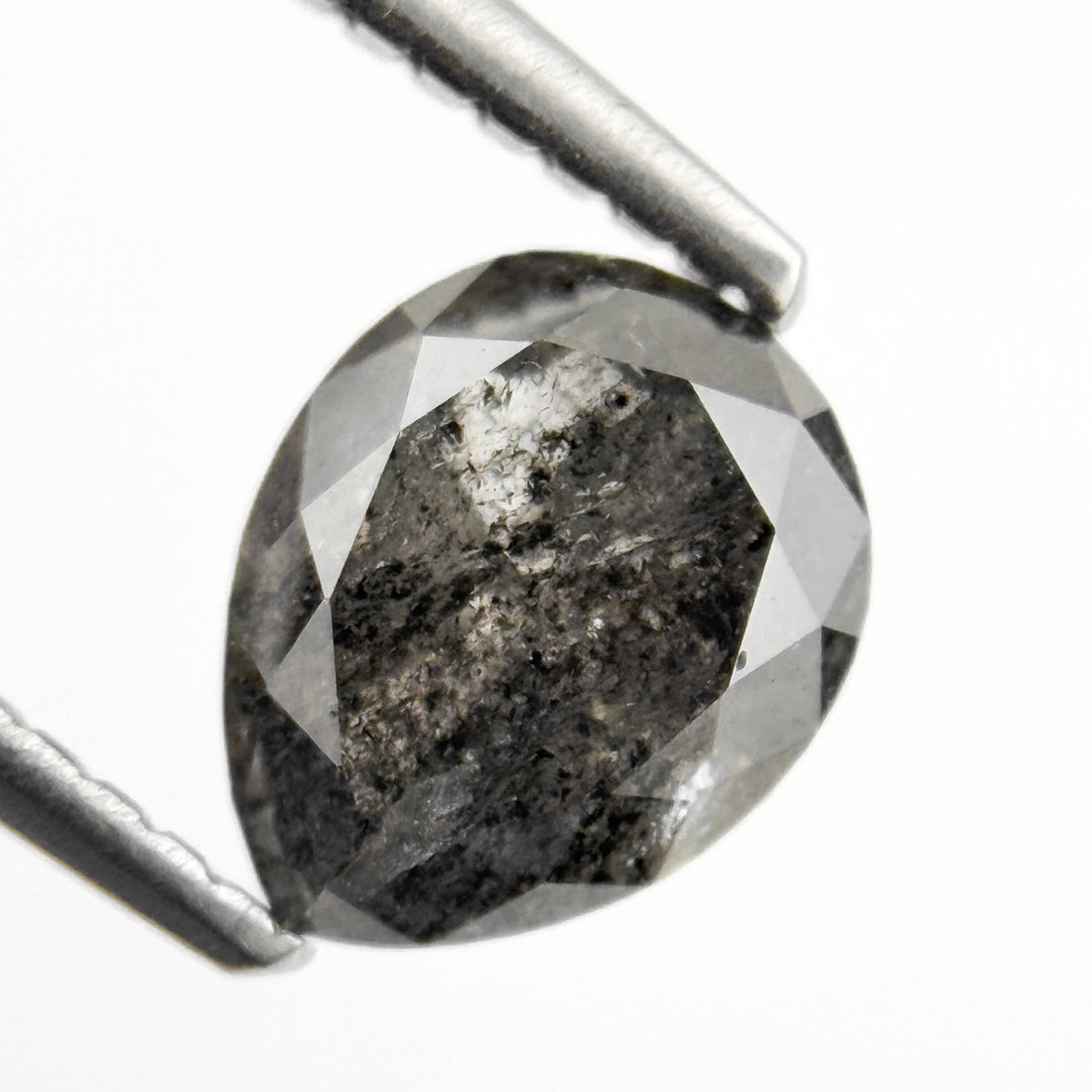 1.26 Ct Pear Rose Cut Grey Natural Salt and Pepper Diamond