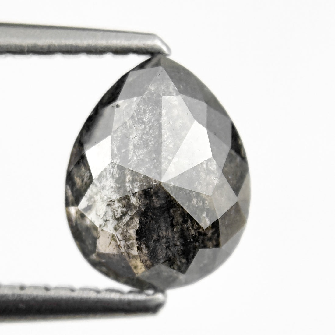 1.26 Ct Pear Rose Cut Grey Natural Salt and Pepper Diamond