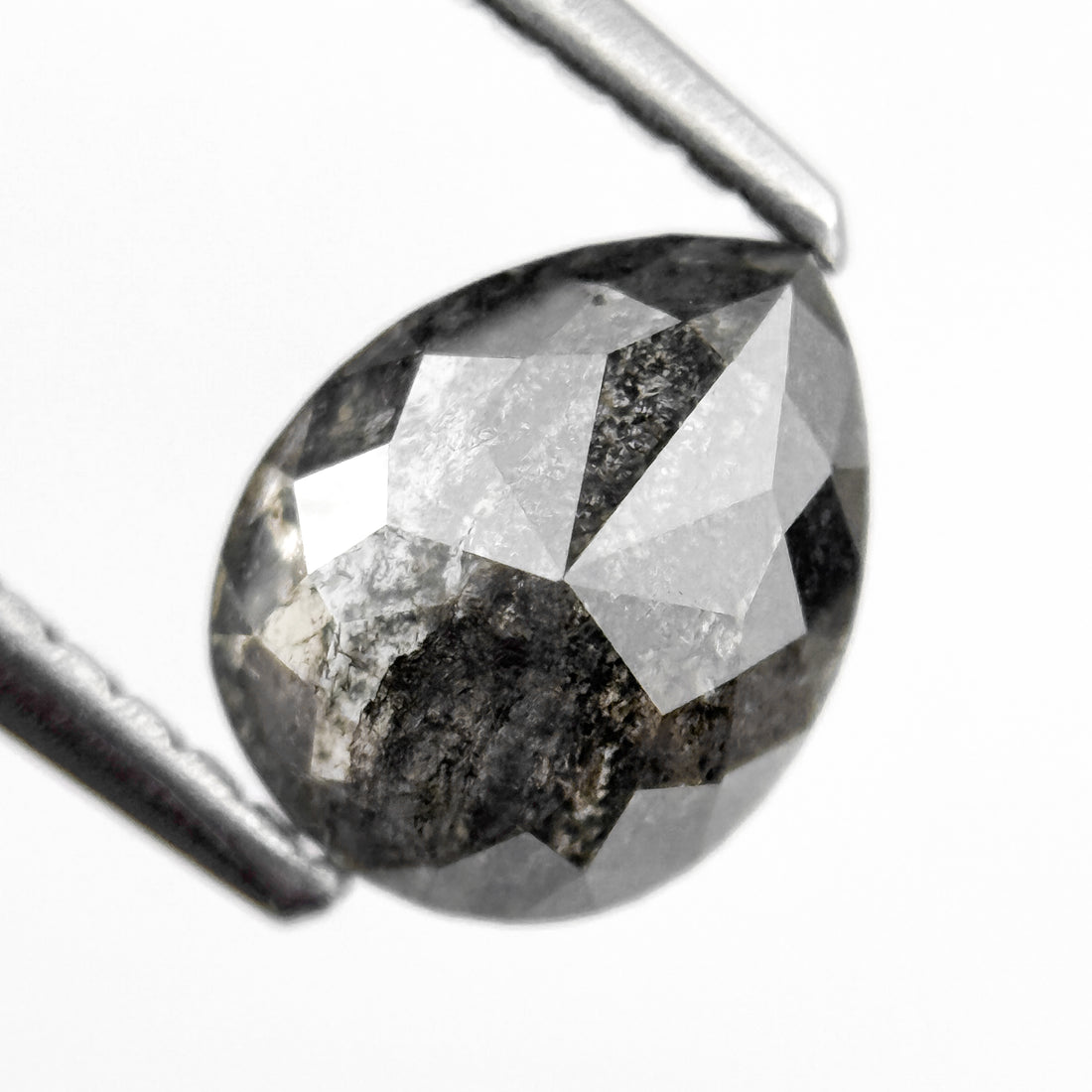 1.26 Ct Pear Rose Cut Grey Natural Salt and Pepper Diamond