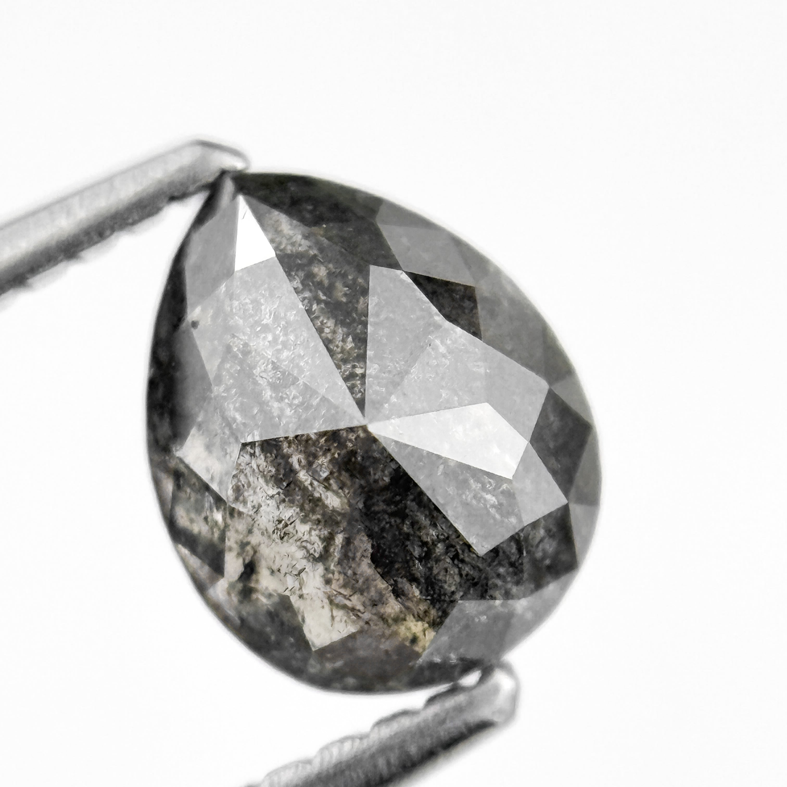1.26 Ct Pear Rose Cut Grey Natural Salt and Pepper Diamond