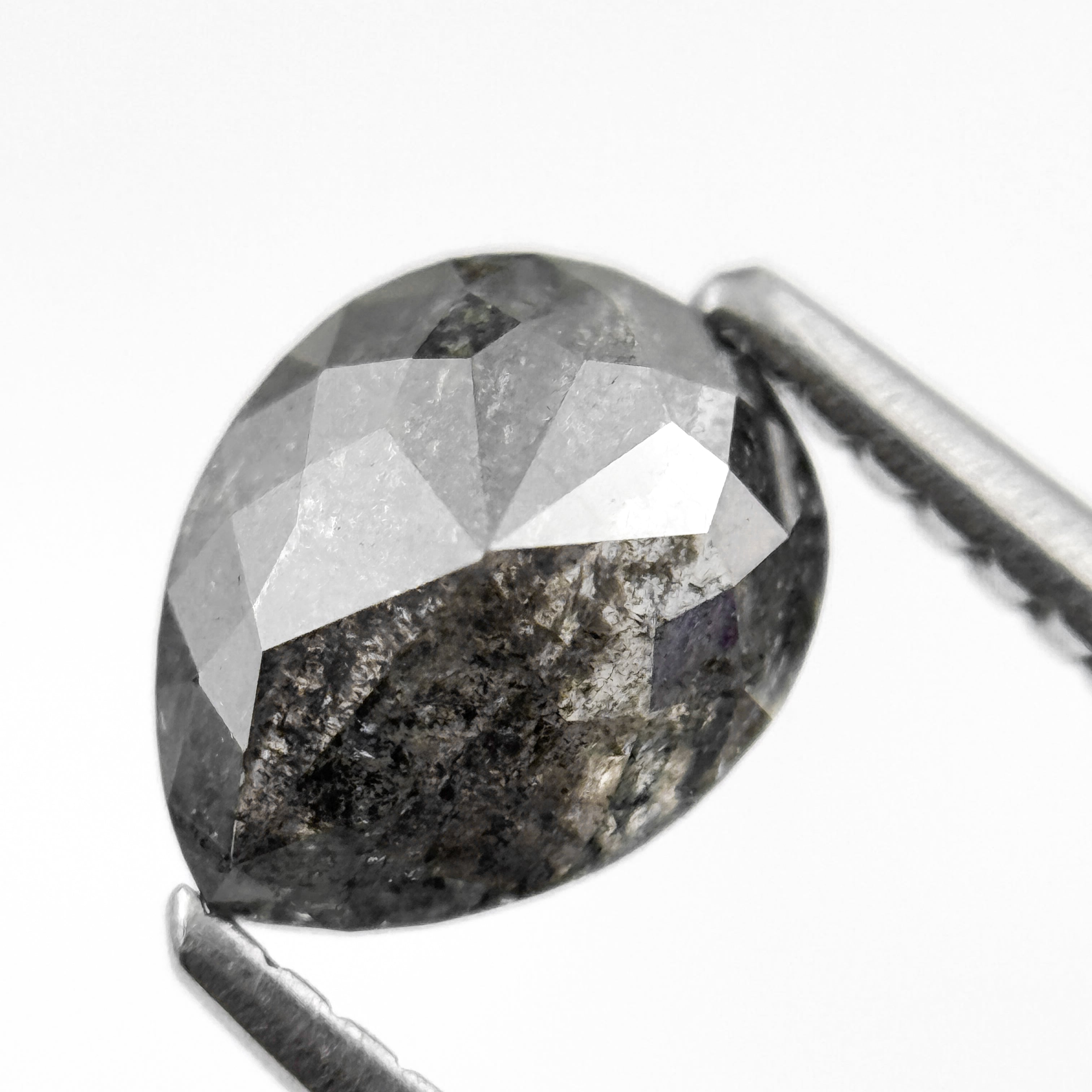 1.26 Ct Pear Rose Cut Grey Natural Salt and Pepper Diamond