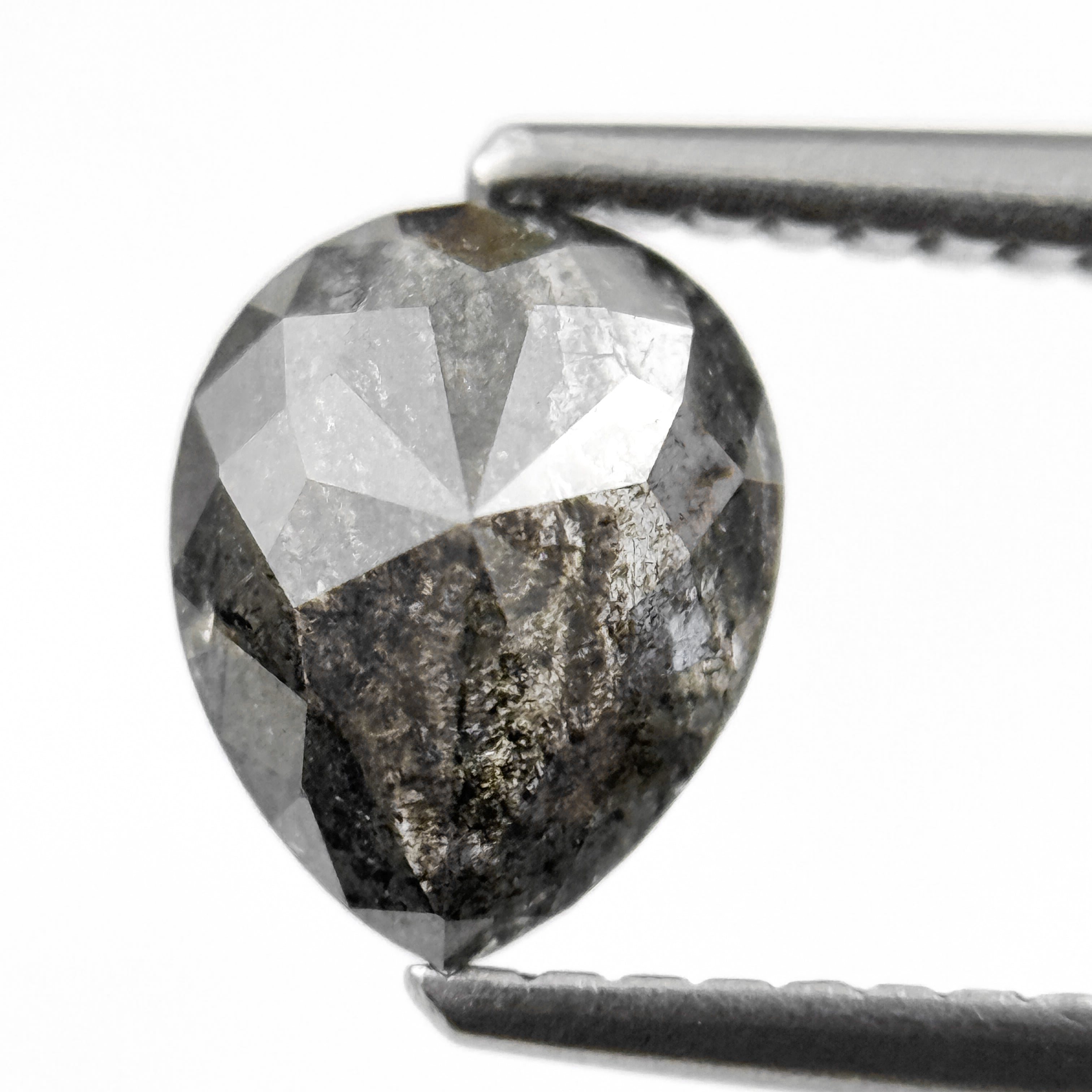 1.26 Ct Pear Rose Cut Grey Natural Salt and Pepper Diamond