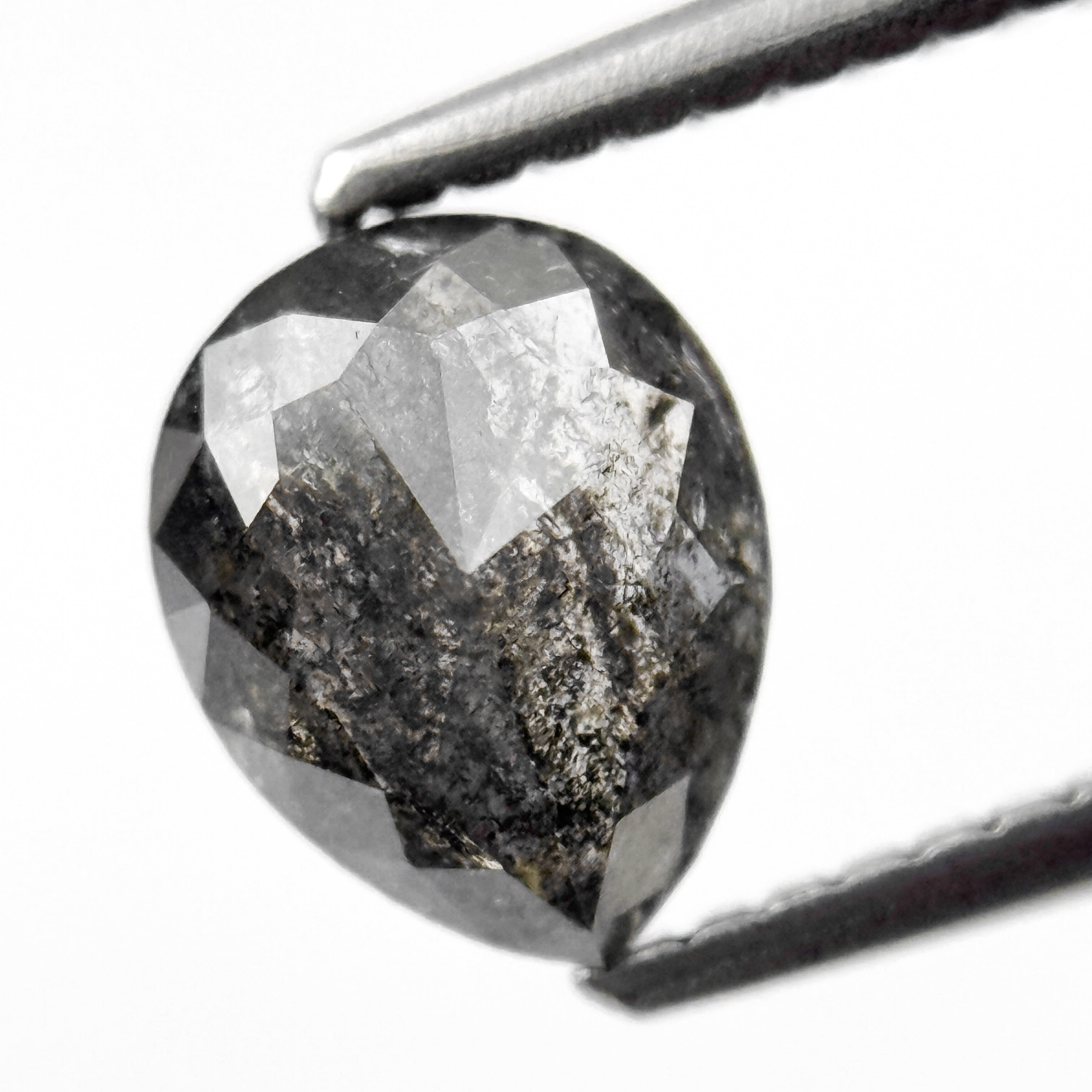 1.26 Ct Pear Rose Cut Grey Natural Salt and Pepper Diamond