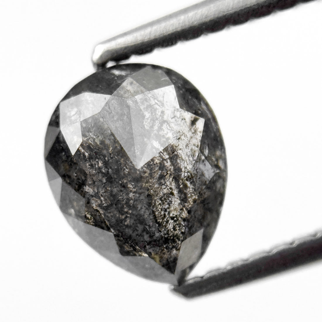 1.26 Ct Pear Rose Cut Grey Natural Salt and Pepper Diamond