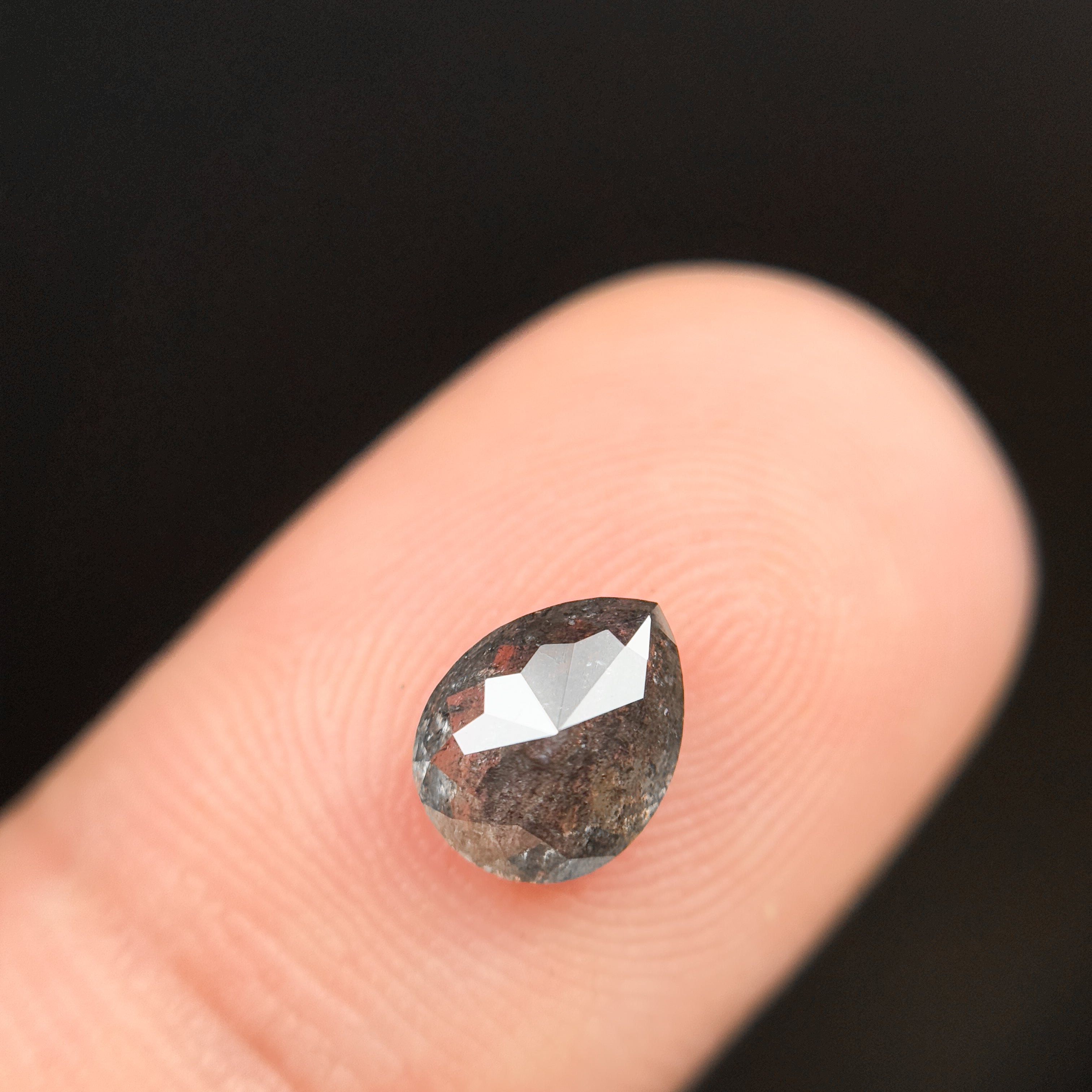 1.26 Ct Pear Rose Cut Grey Natural Salt and Pepper Diamond