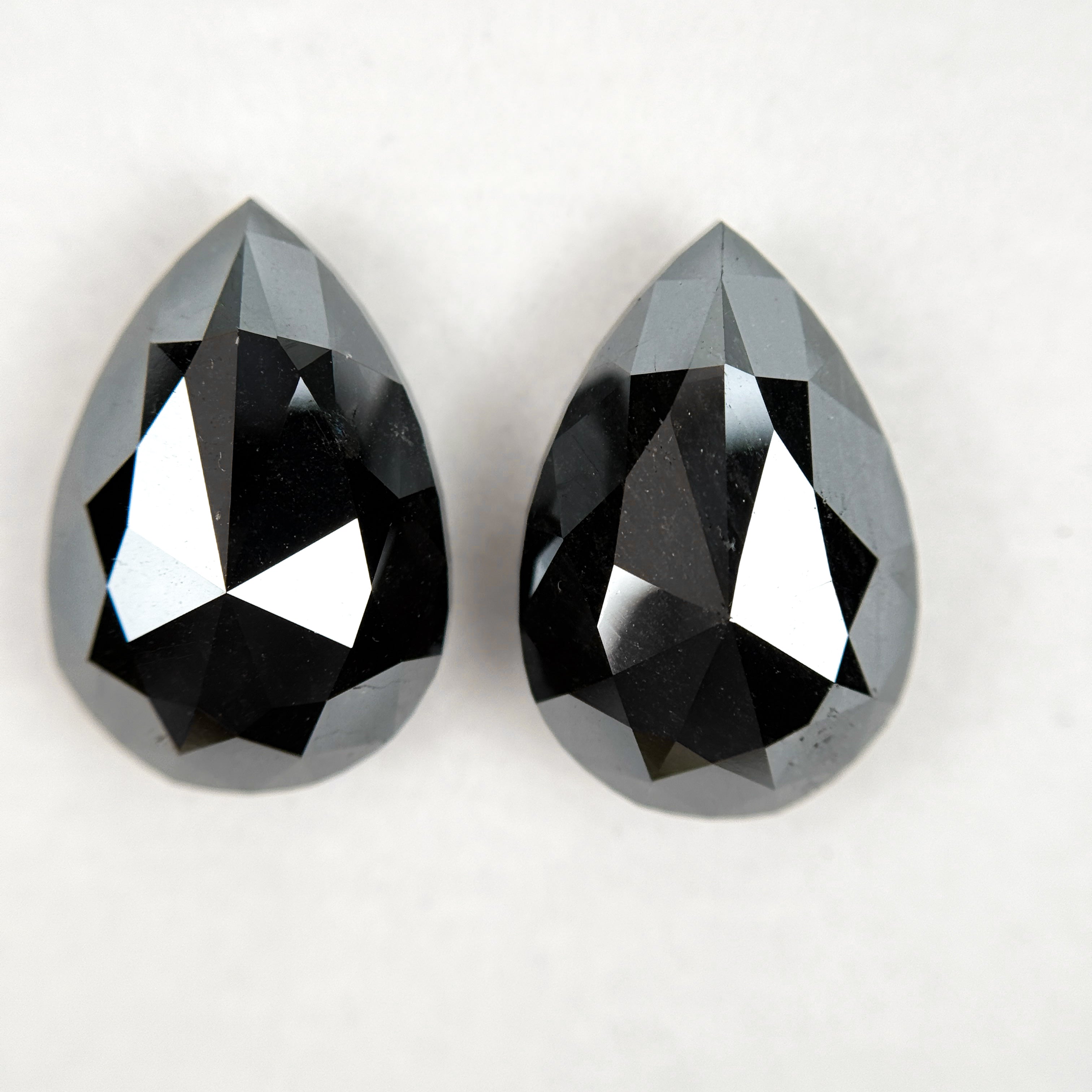 33 Ct Pear Rose Cut Black Natural Vintage Diamond Pair